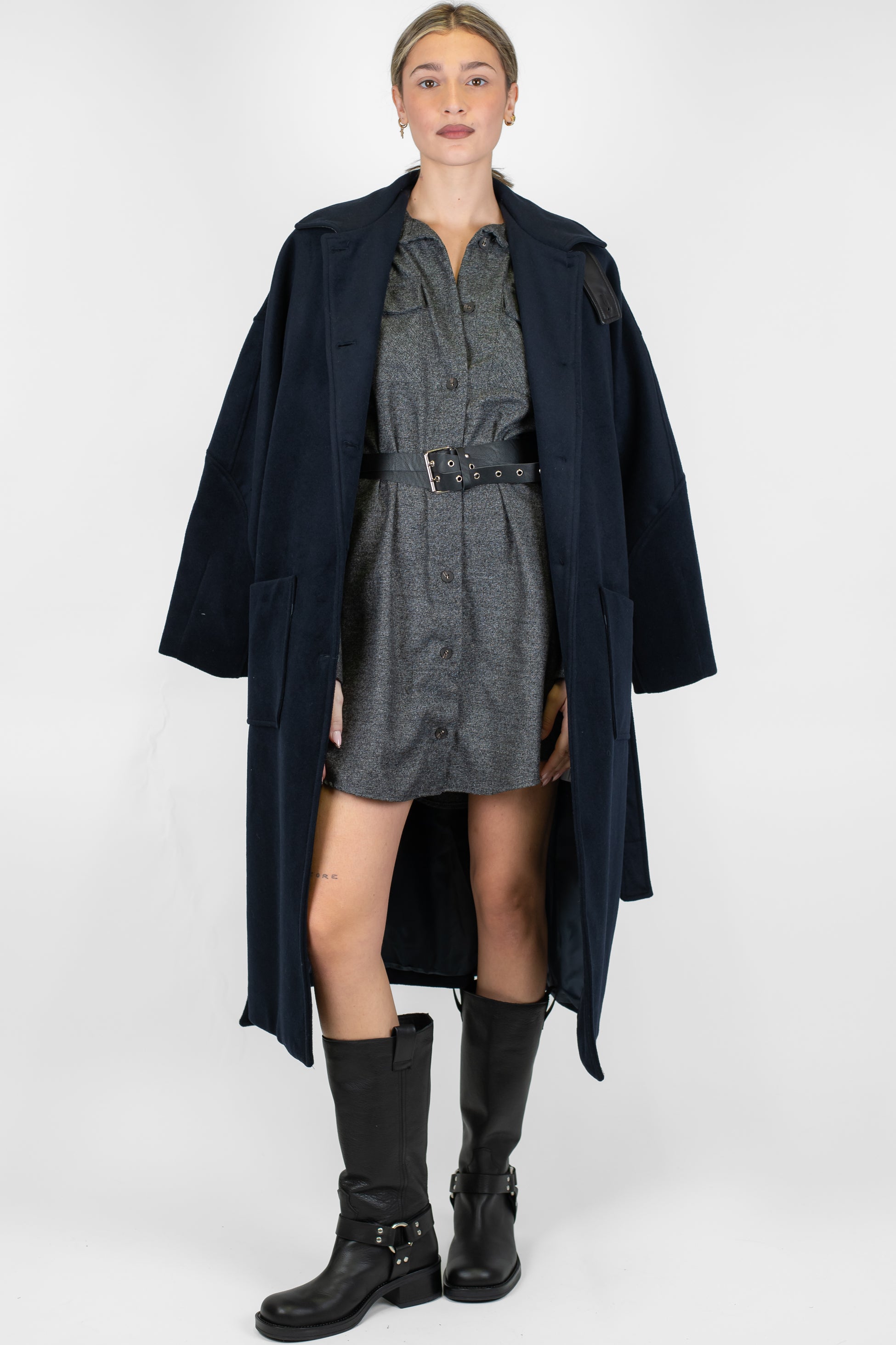 Motel - Cappotto in misto lana con tasconi e cintura in tessuto