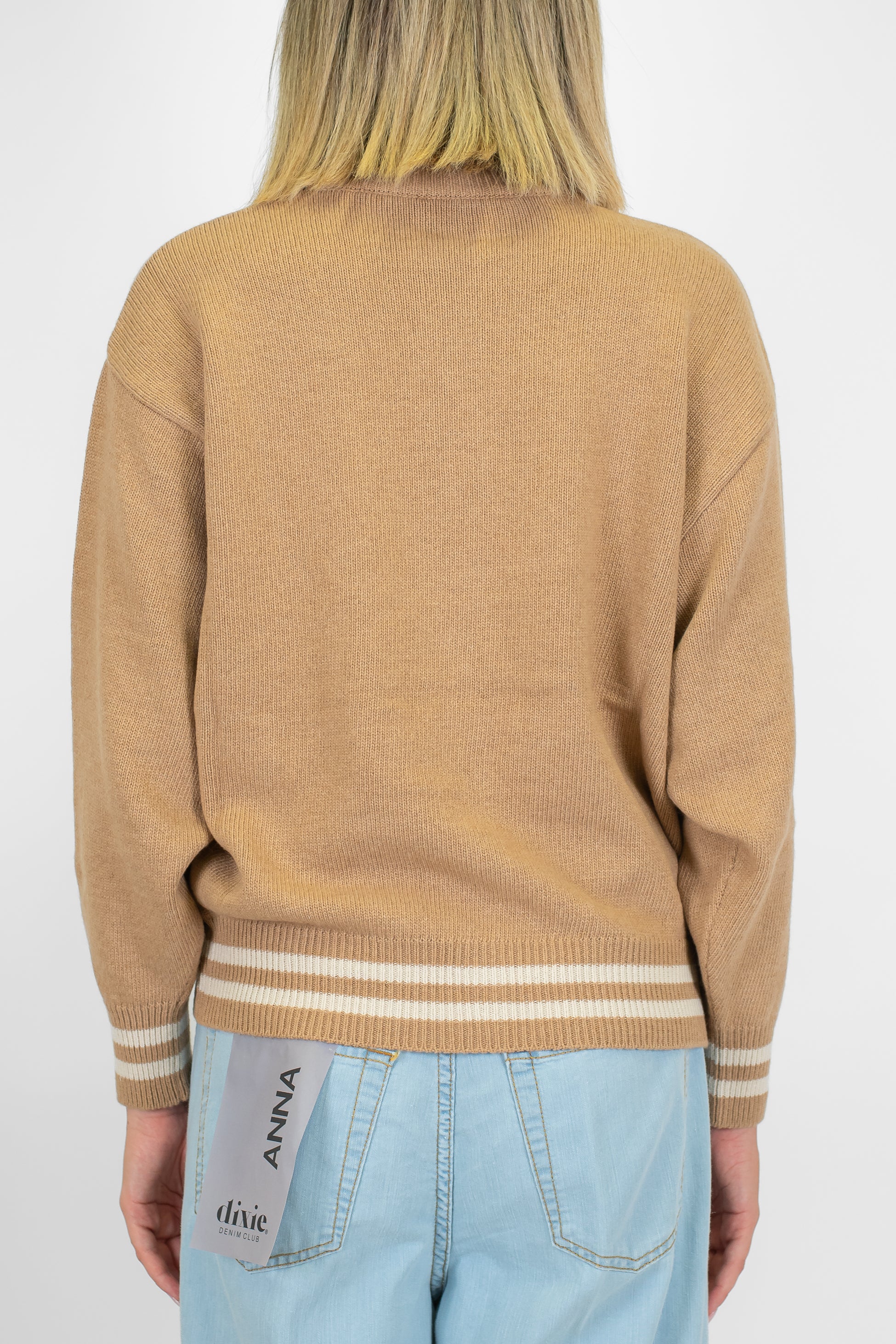 Kontatto - Bomber in maglia misto lana e cashmere con profili a contrasto e chiusura con bottoni