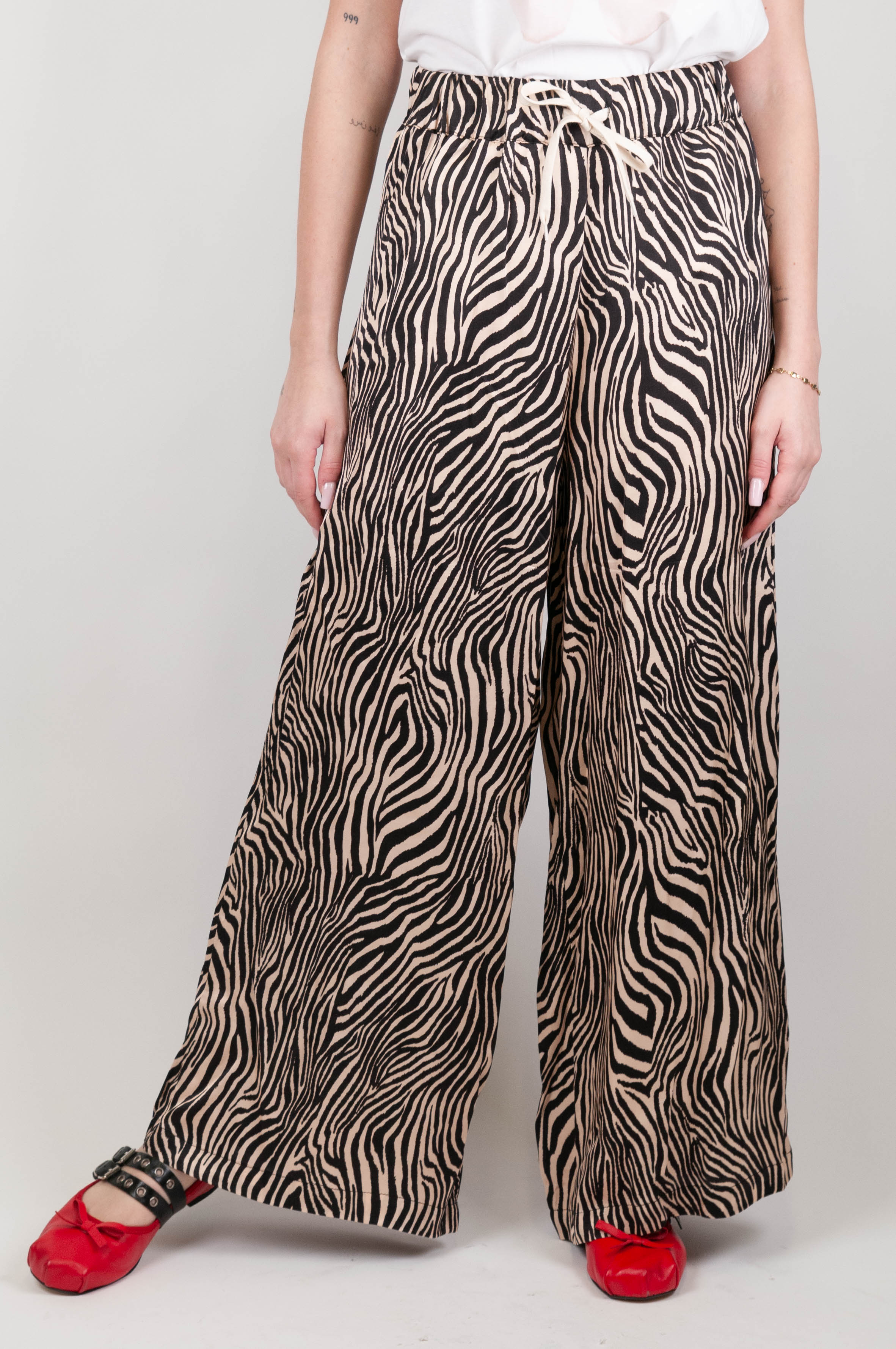 Tension in - Animal print palazzo trousers in viscose with drawstring
