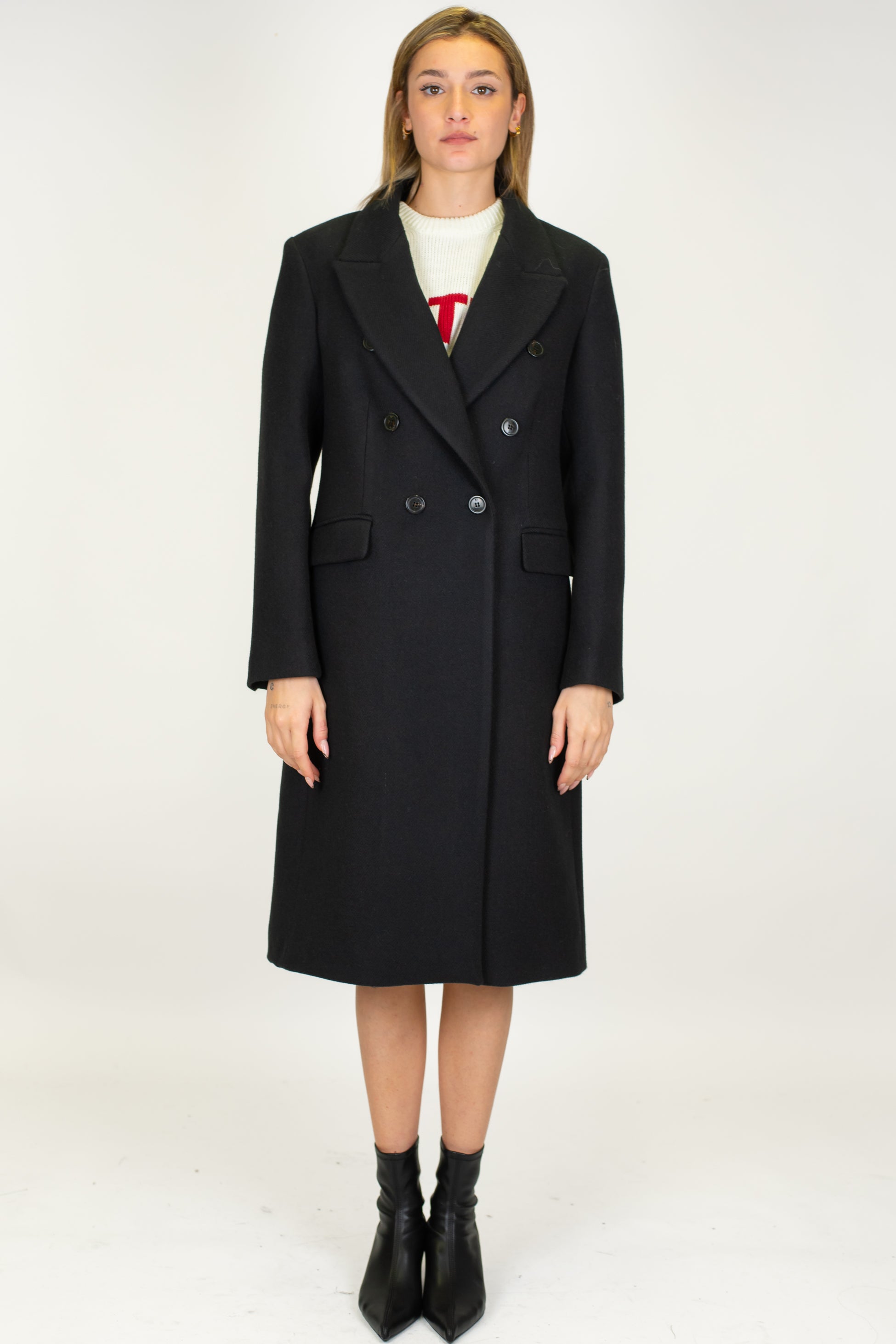 Maryley - Cappotto lungo doppiopetto con rever a lancia