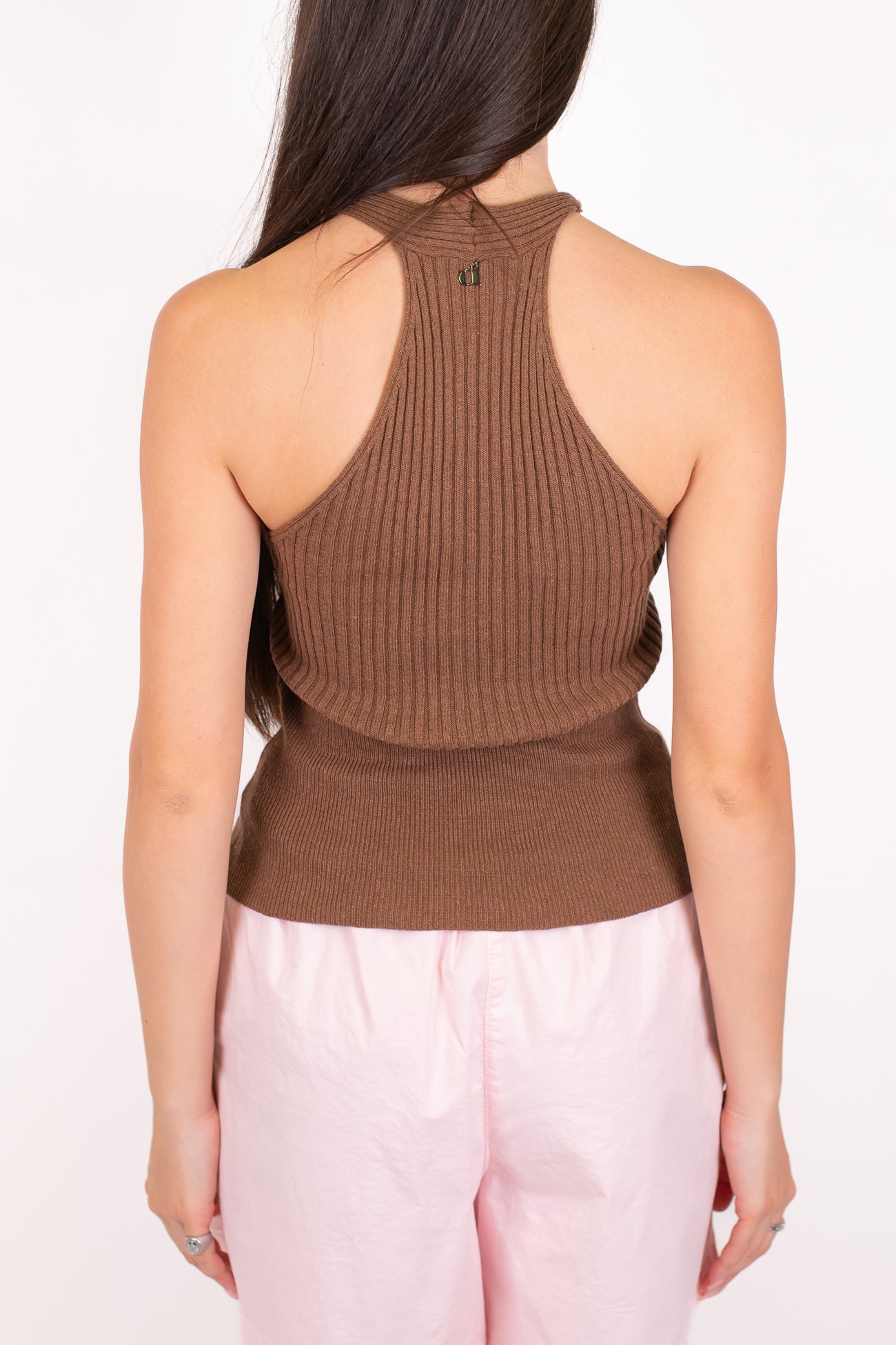 Dixie - Top a costine scollo americano con nodo centrale