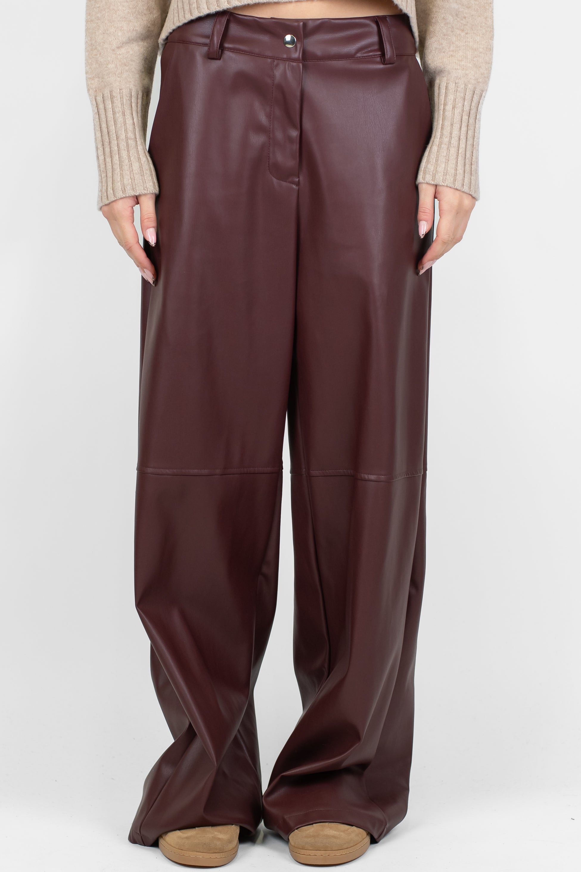 Dixie - Pantalone palazzo vita alta in ecopelle