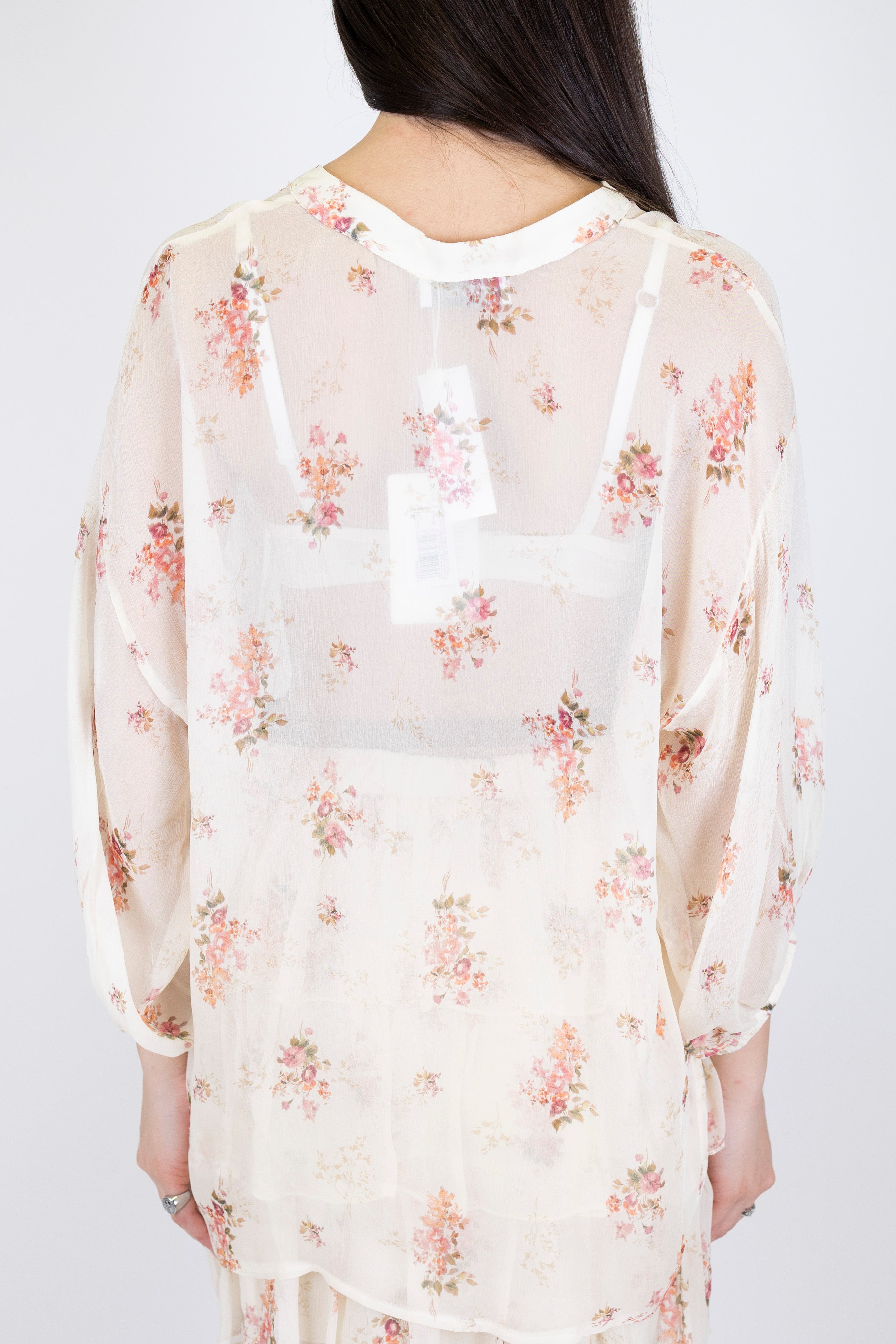 Motel - Camicia fantasia floreale in viscosa con manica tre quarti