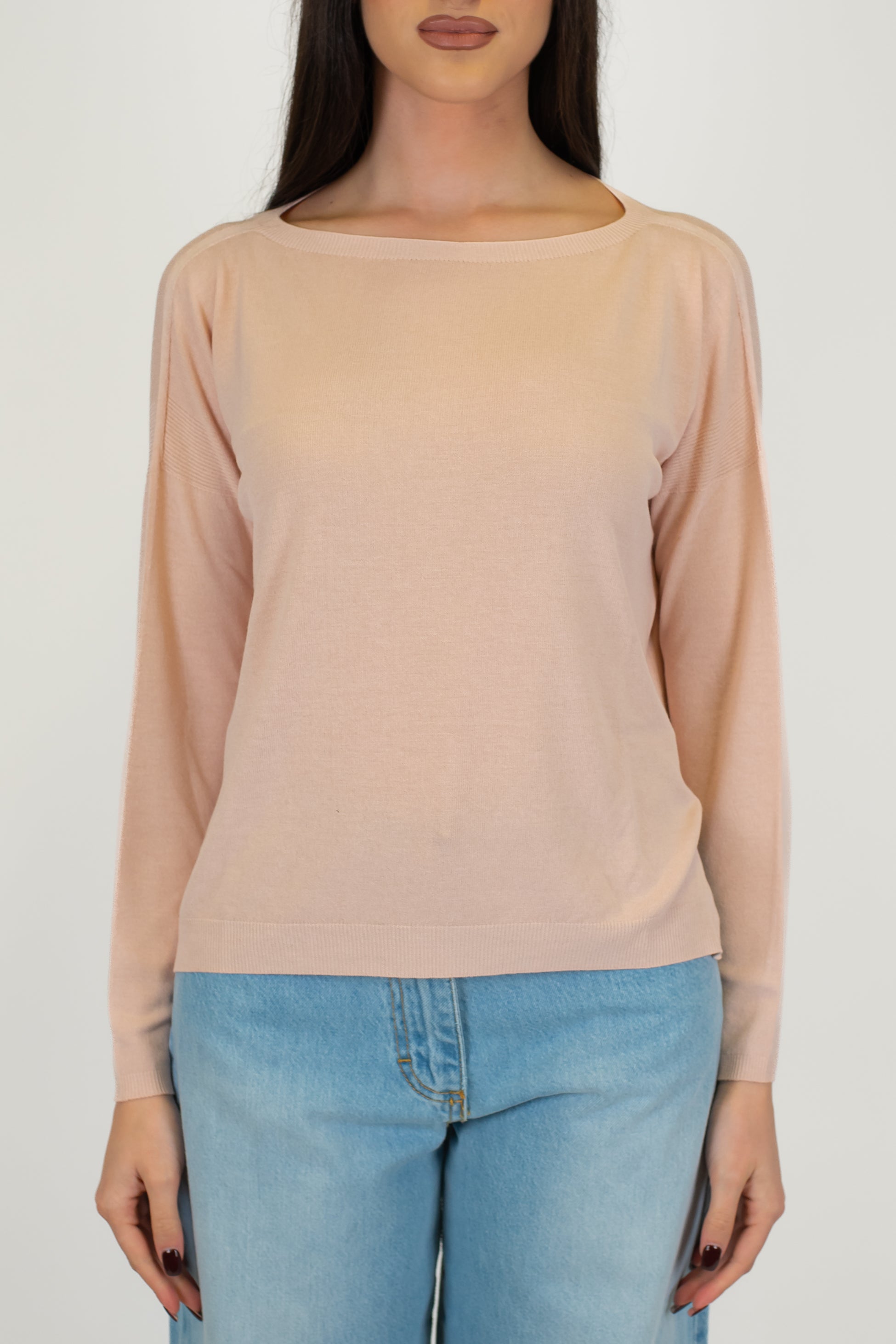 Kontatto - Maglia scollo a barca in viscosa leggera con spacchetti laterali