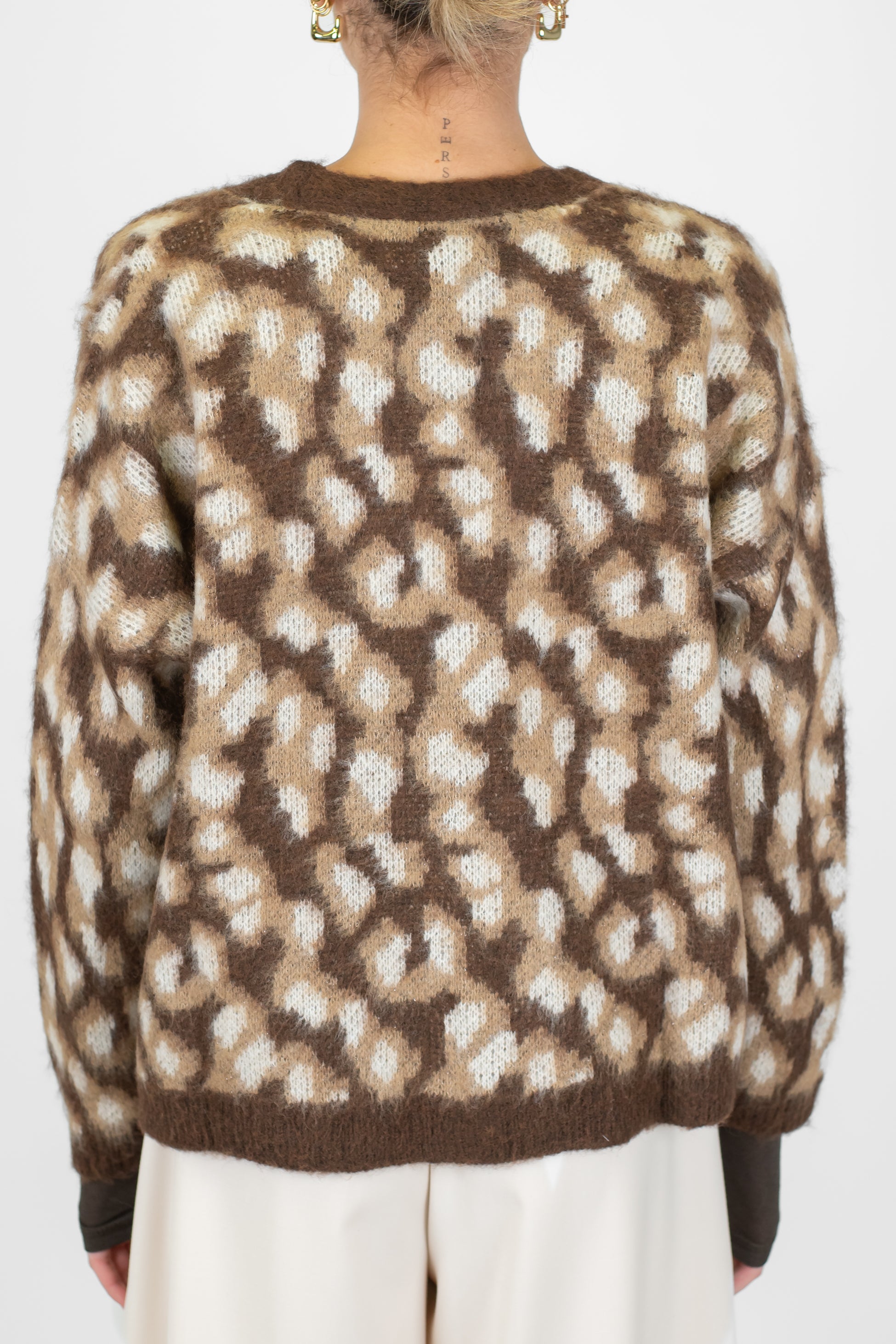 Haveone - Cardigan tre bottoni fantasia animalier in misto lana