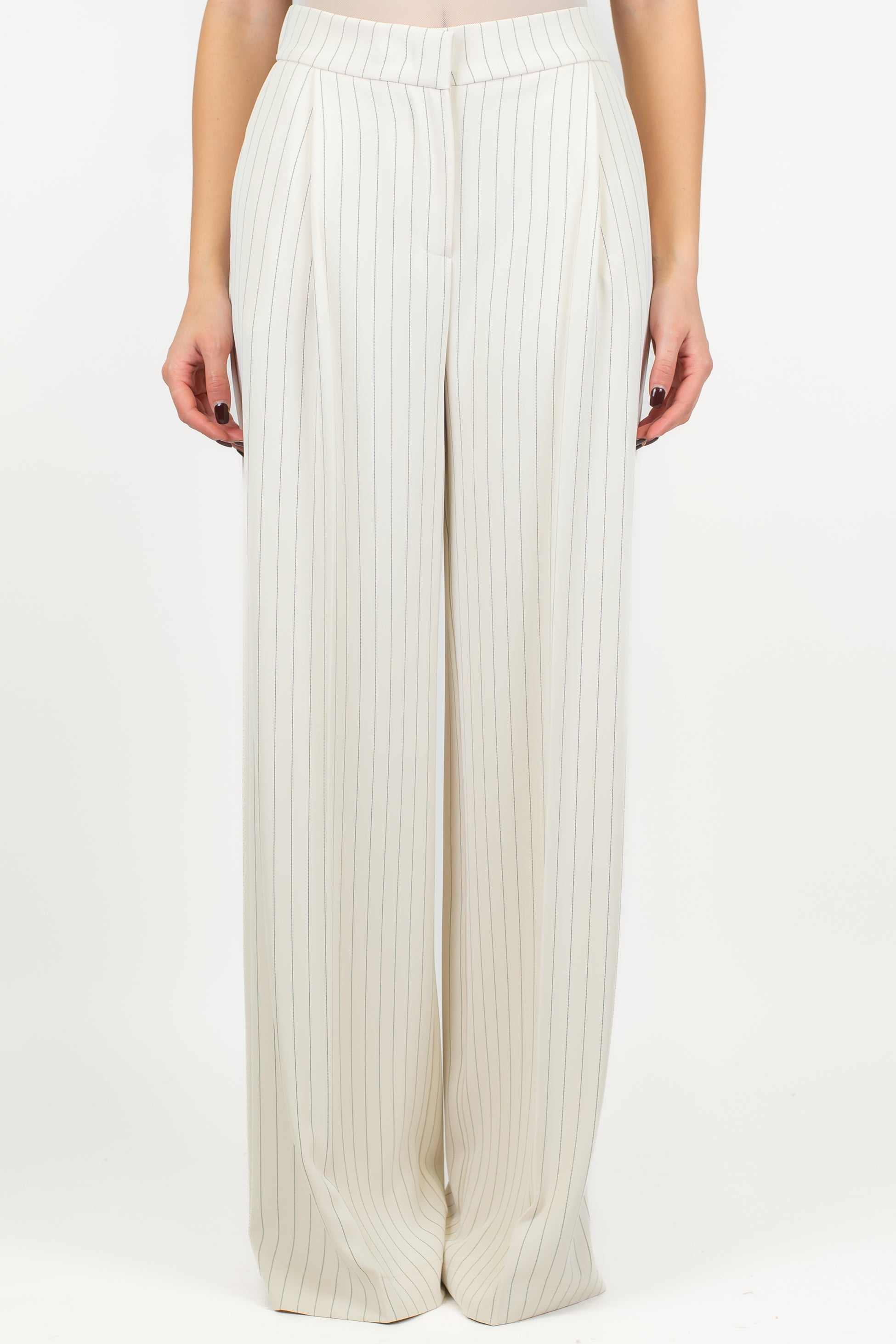 Maryley - Pantalone palazzo gessato con pinces ed elastico sul retro