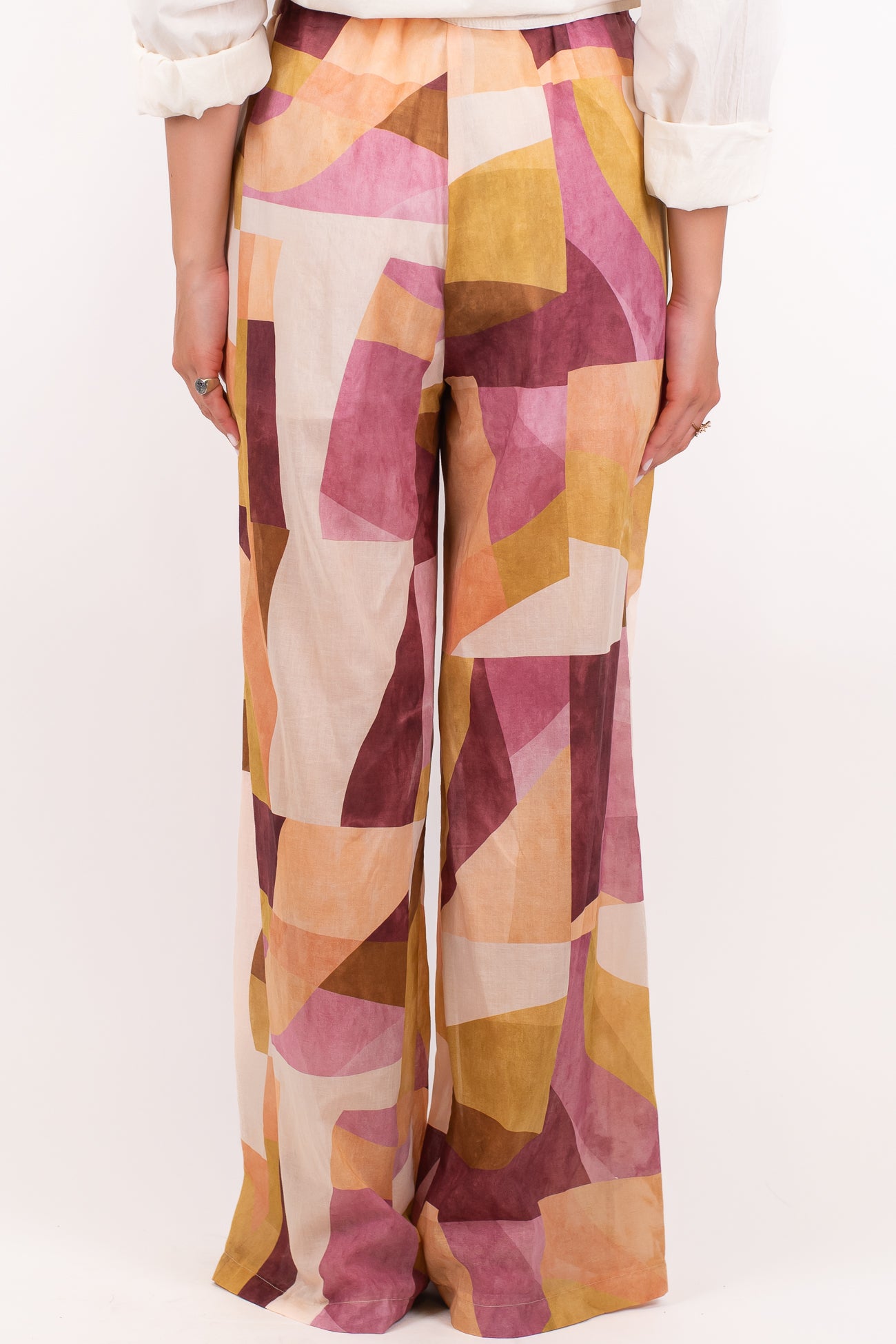 Maryley - Pantalone palazzo fantasia in mussola di cotone con elastico in vita