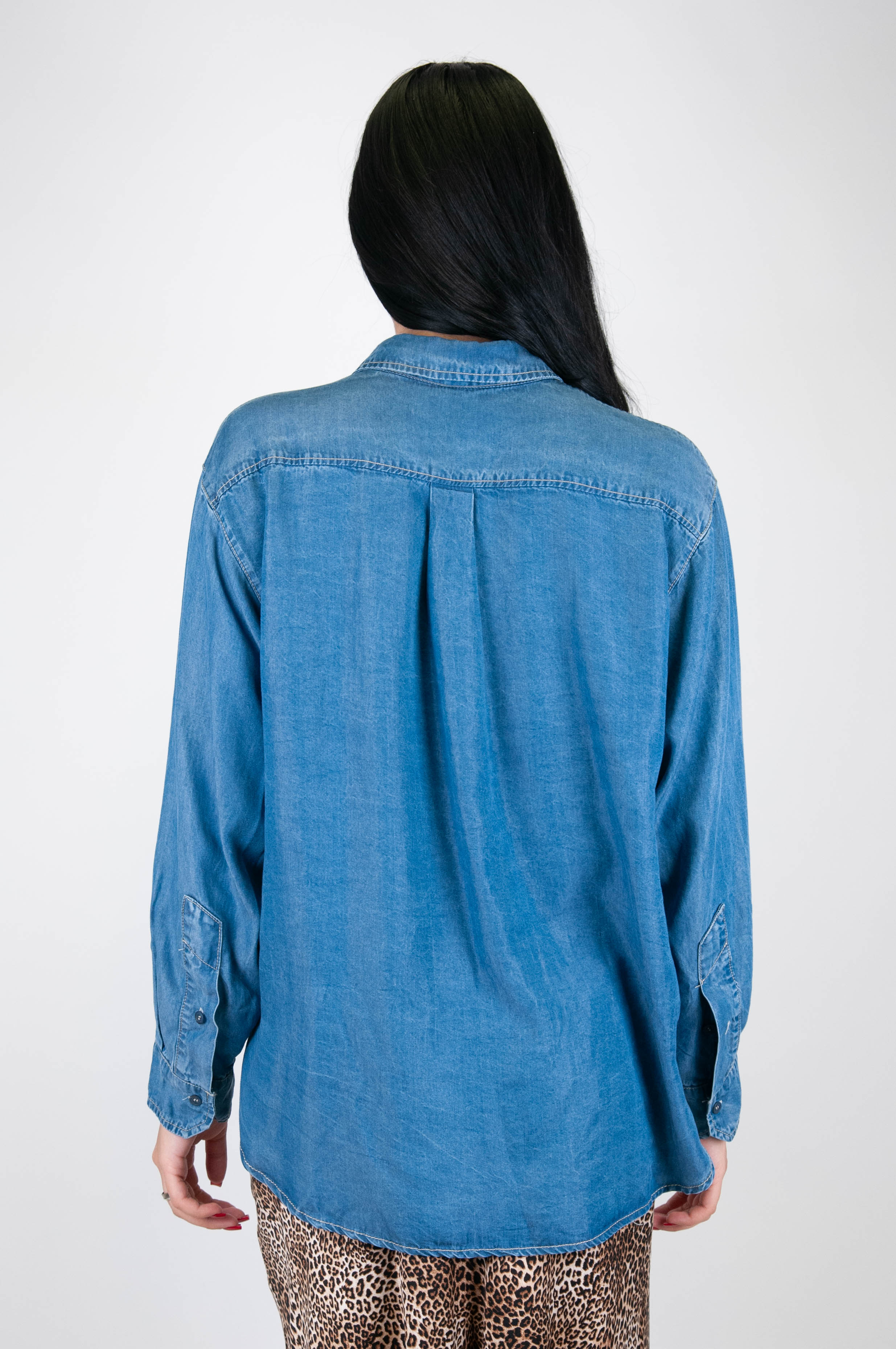 Tension in - Chambray shirt with jewel application on the collar