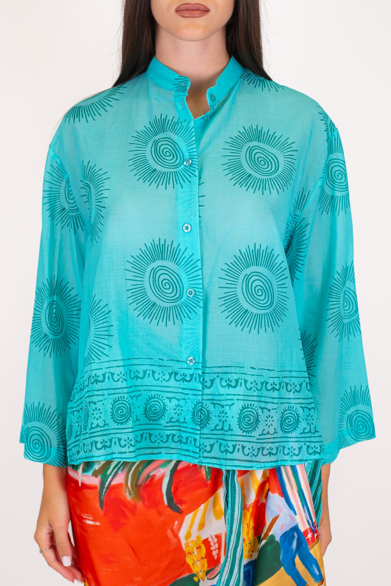 Tensione in - Camicia in cotone fantasia collo alla coreana