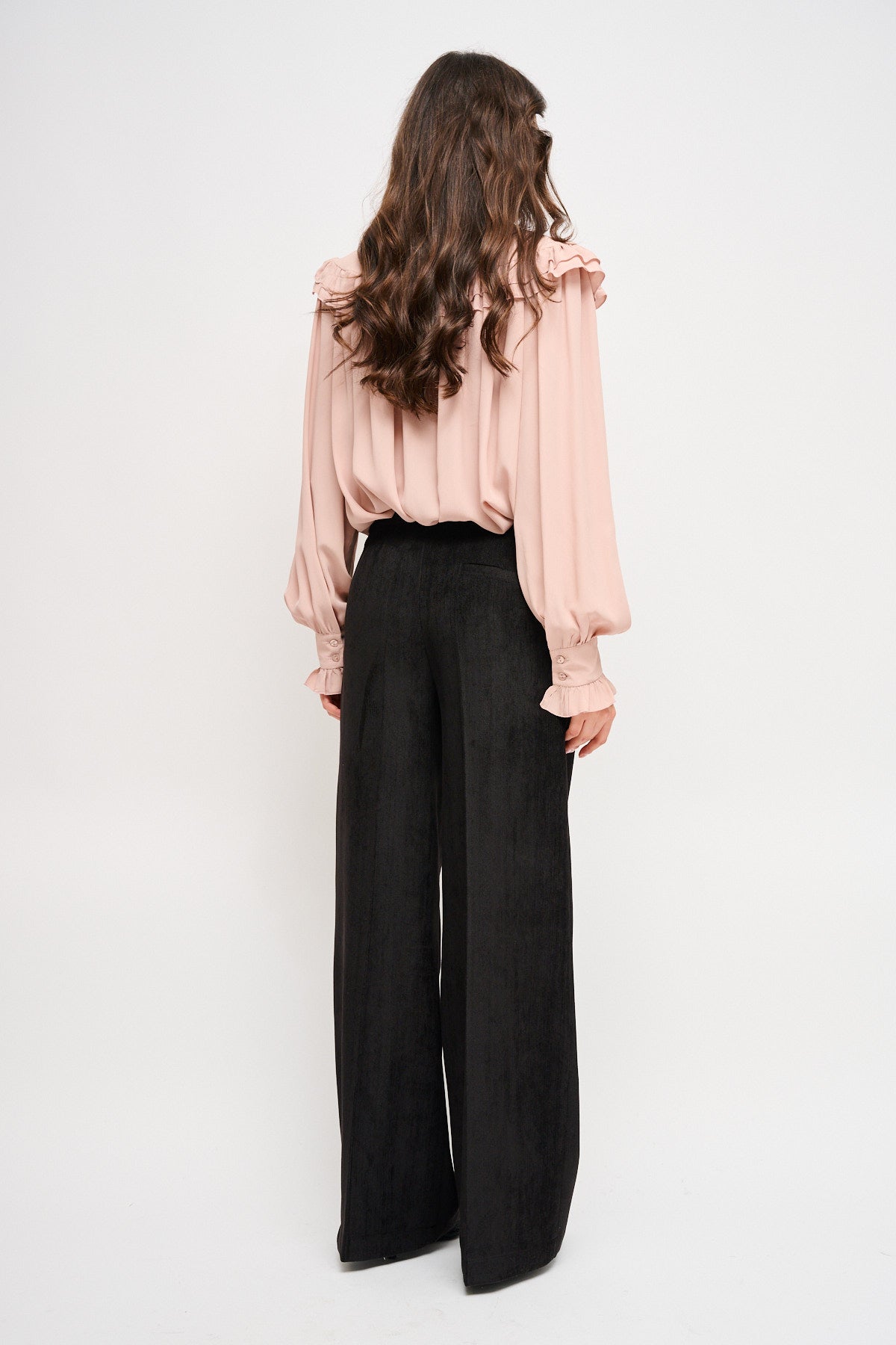 Maryley - Pantalone palazzo tessuto spigato in velluto con elastico sul retro