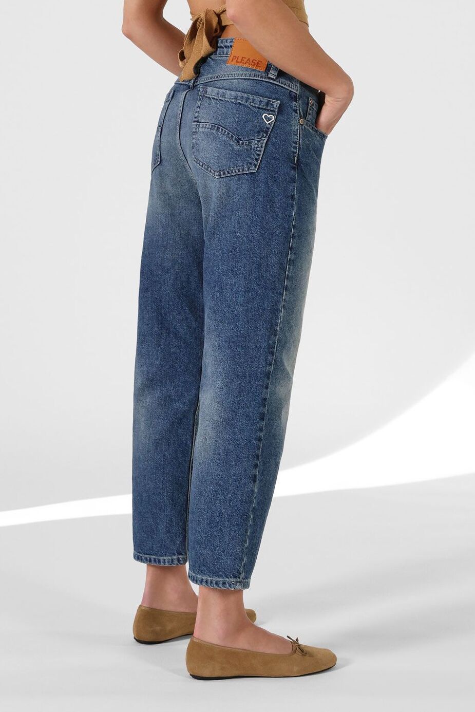 Please Jeans slim fit cropped effetto delave con vita alta