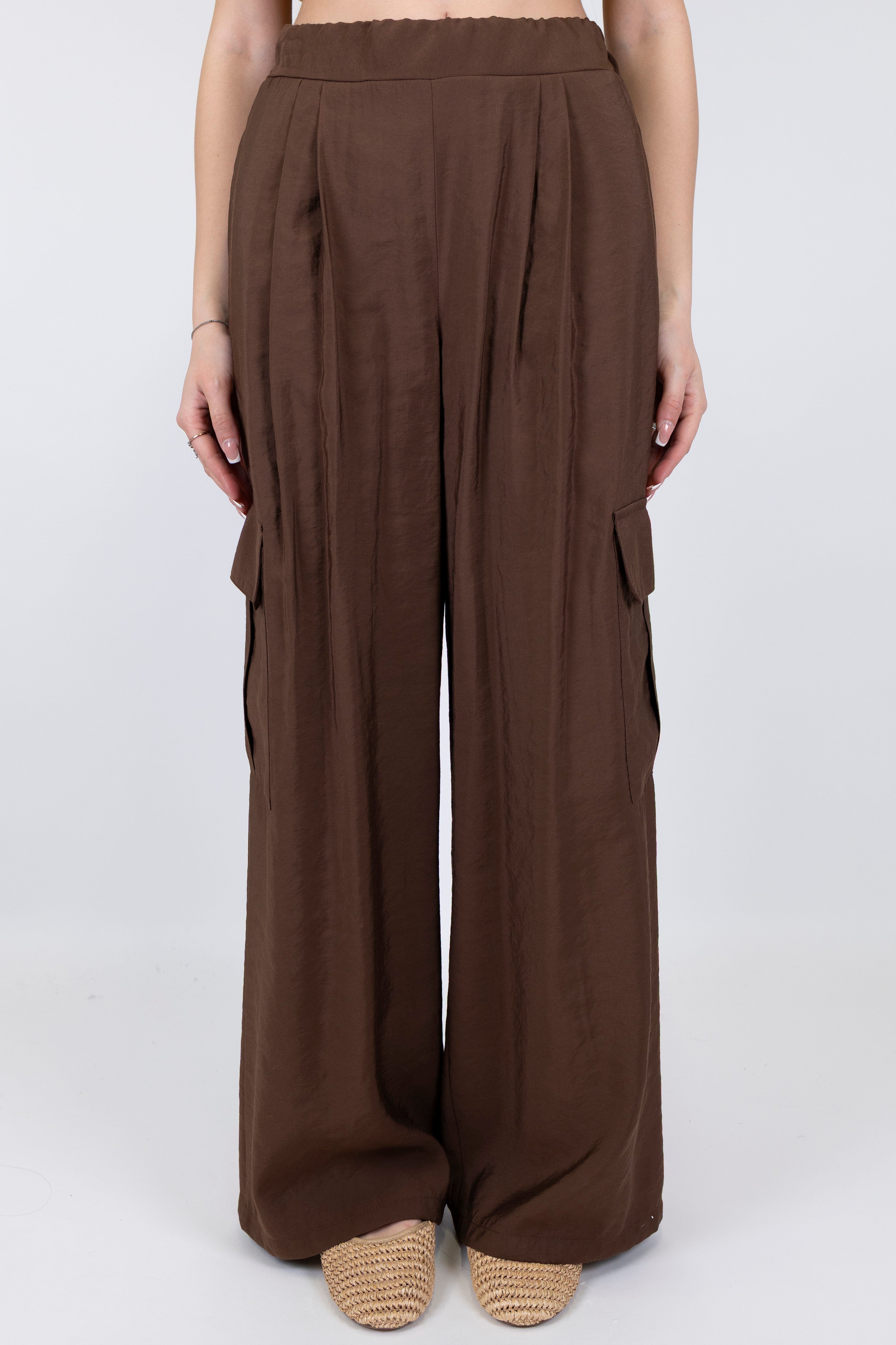 Motel - Coordinato in modal camicia con taschini e pantalone cargo palazzo con elastico in vita