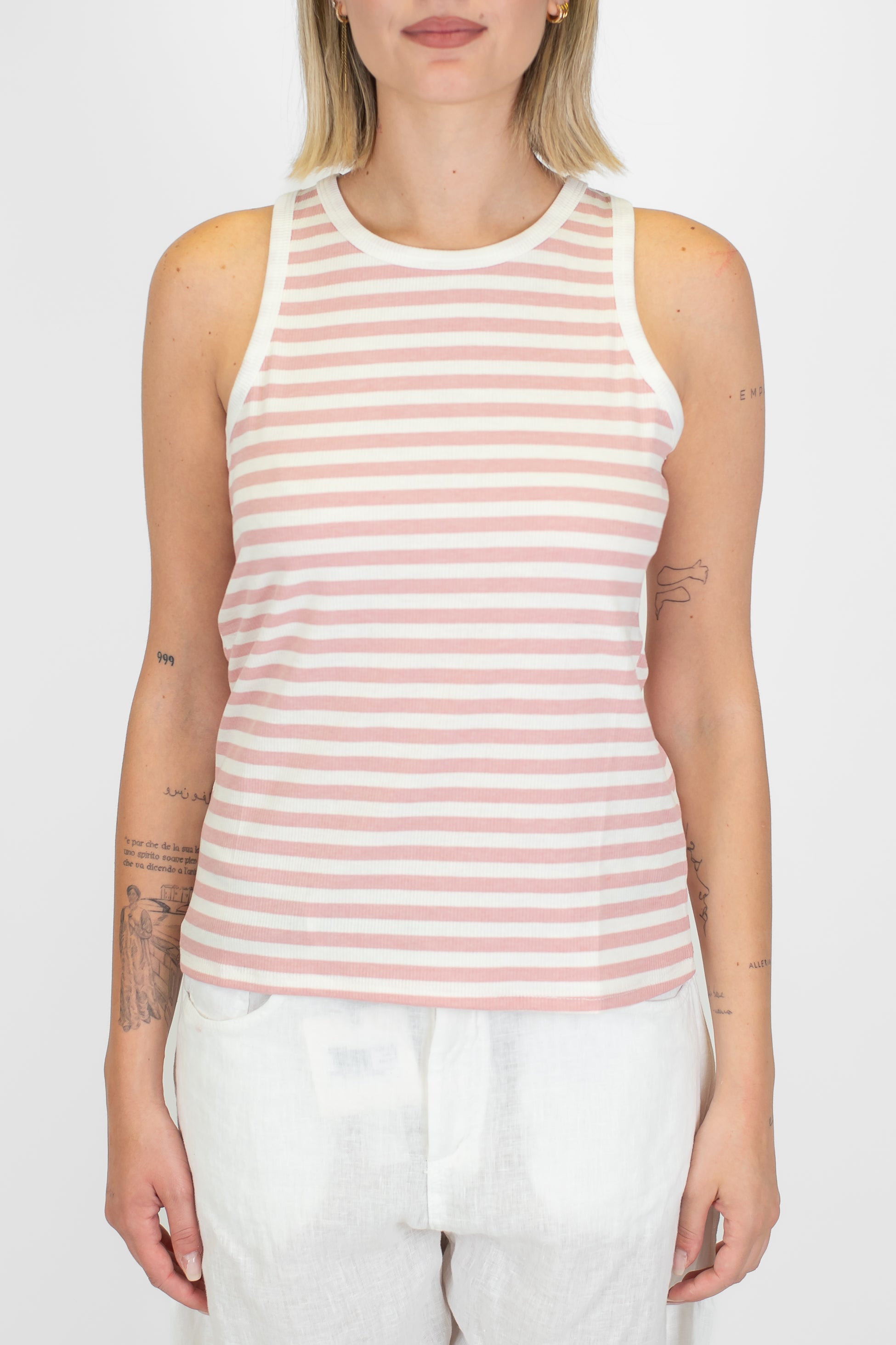 Tensione in - Canotta fantasia a righe in viscosa leggera