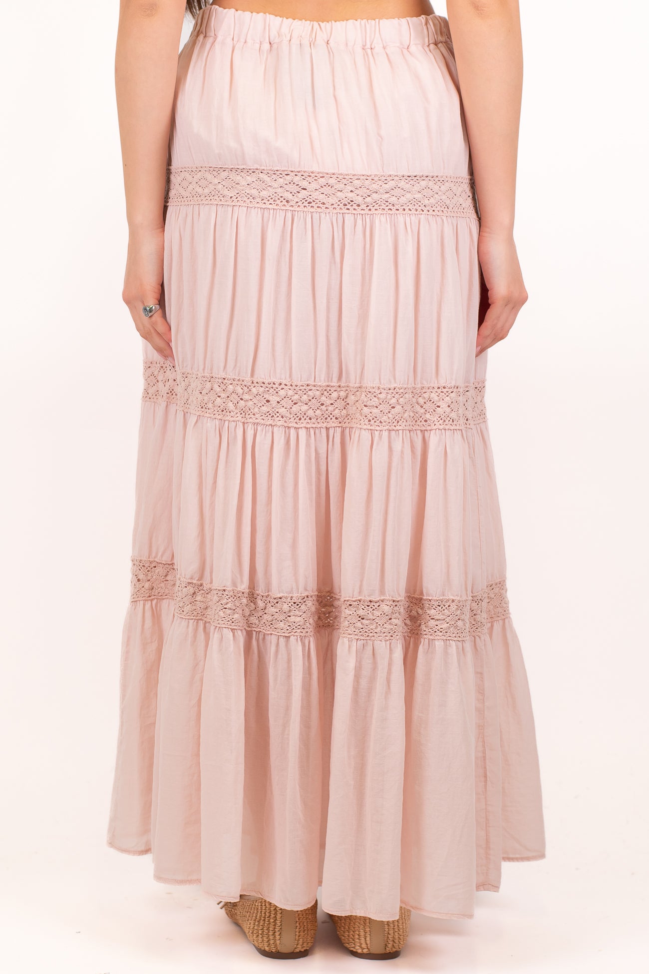 Haveone - Gonna in mussola di cotone con balze ricamate in pizzo sangallo ed elastico in vita