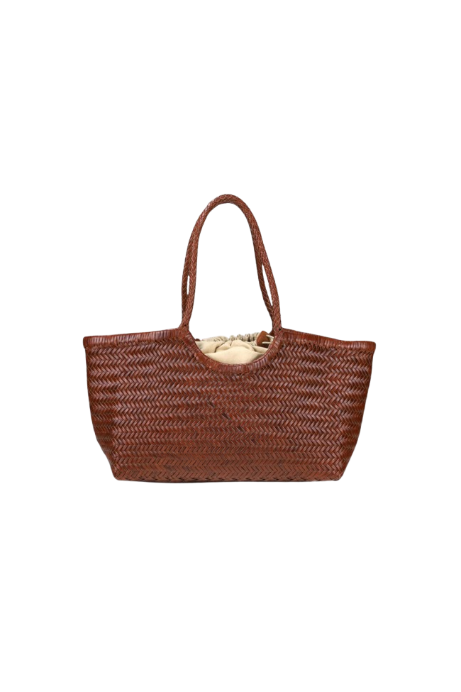 Borsa a barca in vera pelle intreccio spigato