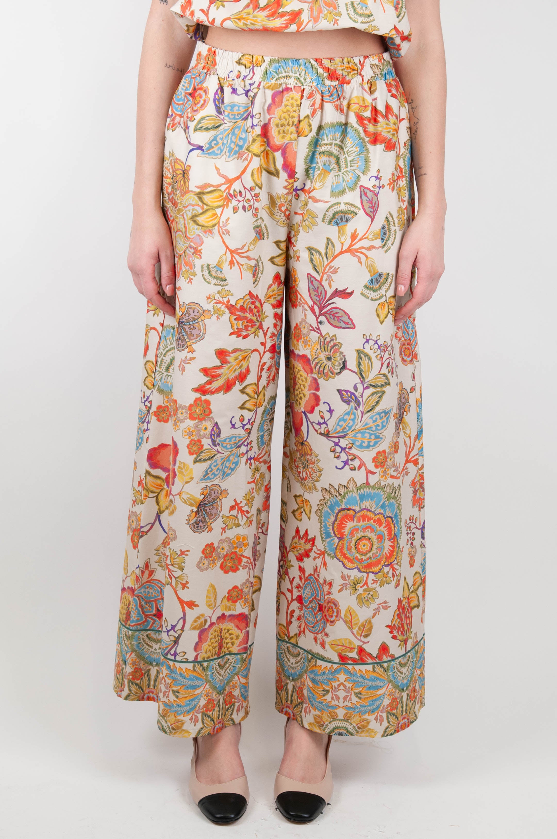 Tension in - Floral patterned palazzo trousers with elasticated waist