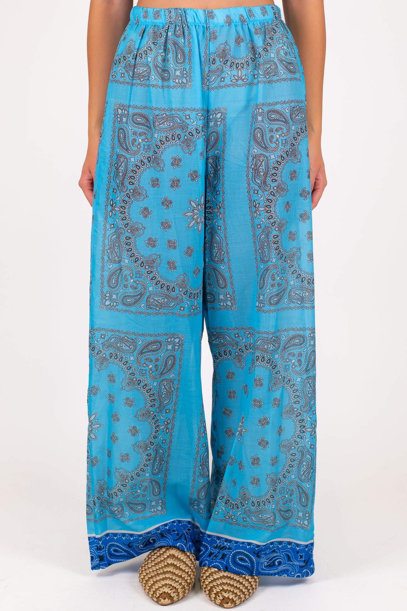 Tensione in - Pantalone palazzo fantasia astratta in viscosa leggera con elastico in vita
