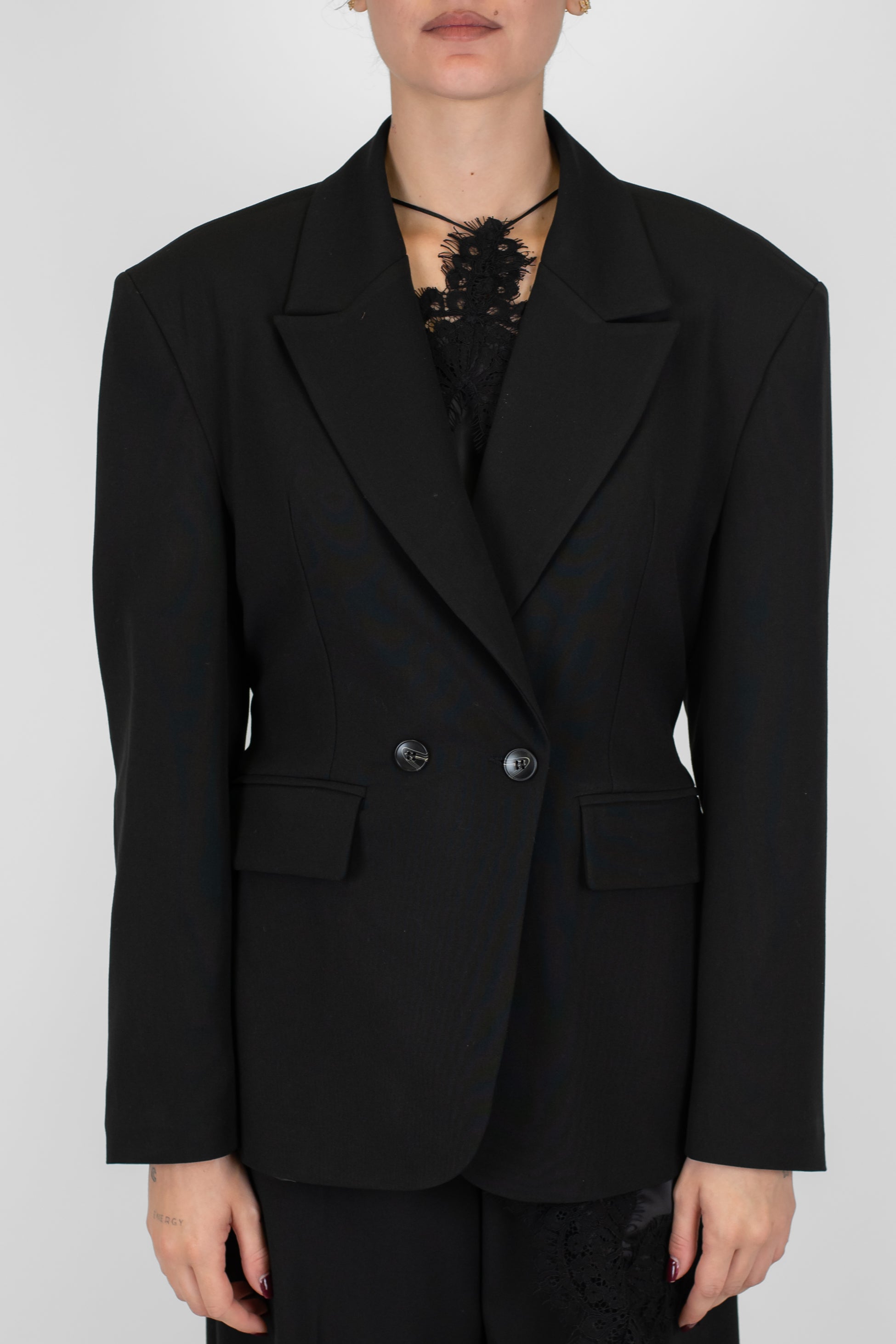 Motel - Giacca doppiopetto con spalline e cinturino sul retro