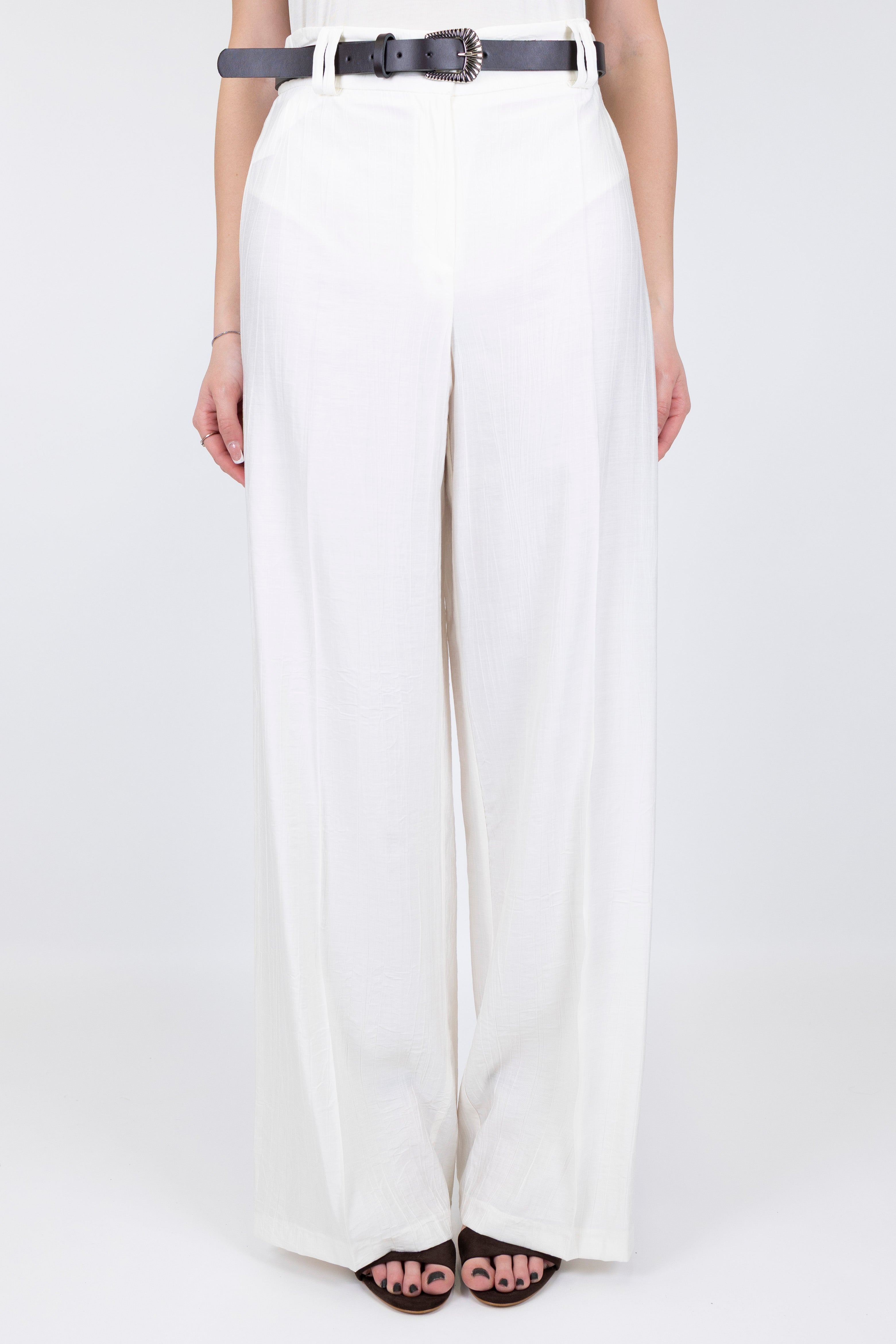 Haveone - Pantalone palazzo in viscosa leggera con strigliature ed elastico sul retro