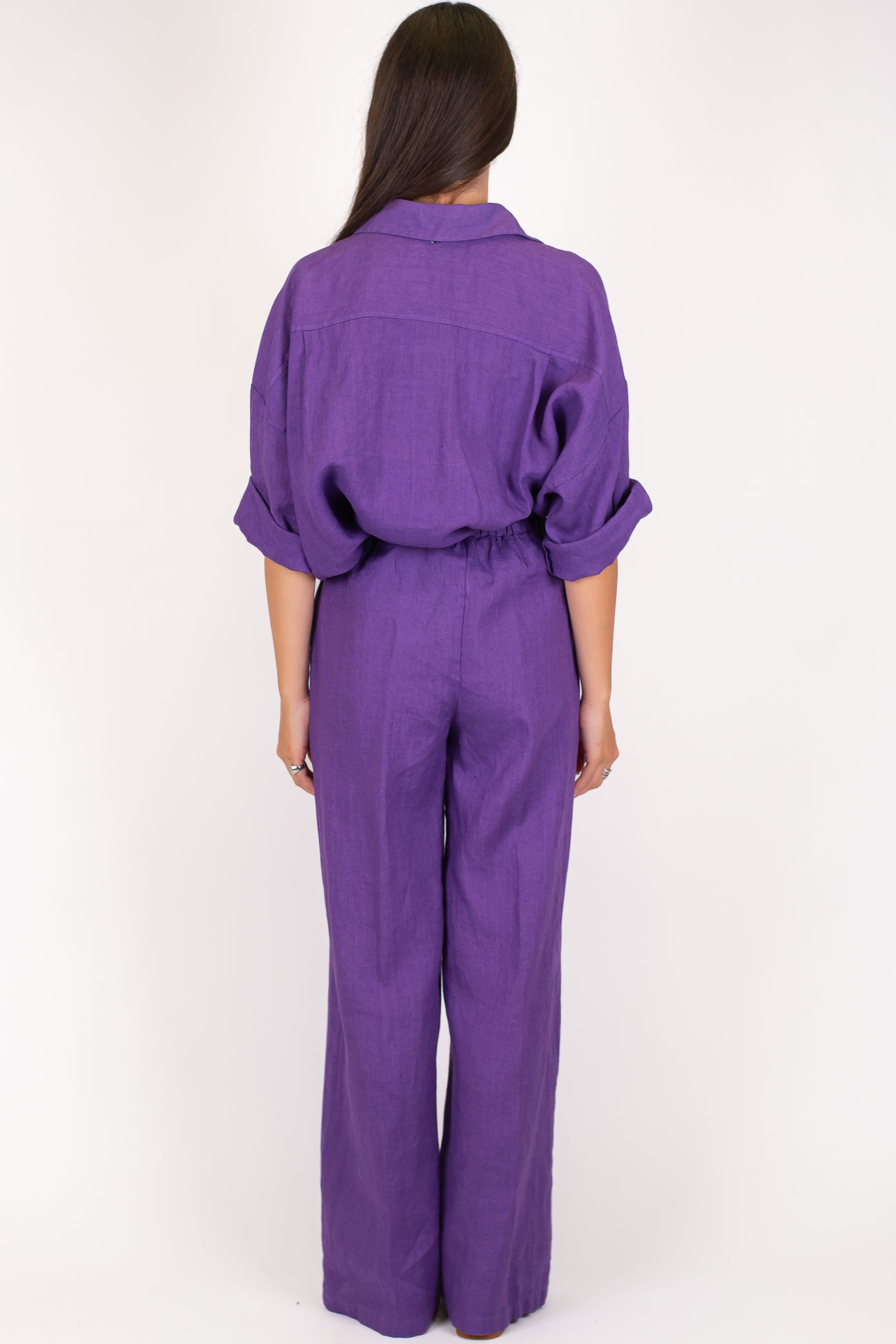 Dixie - Coordinato in puro lino camicia con taschino e pantalone palazzo con coulisse
