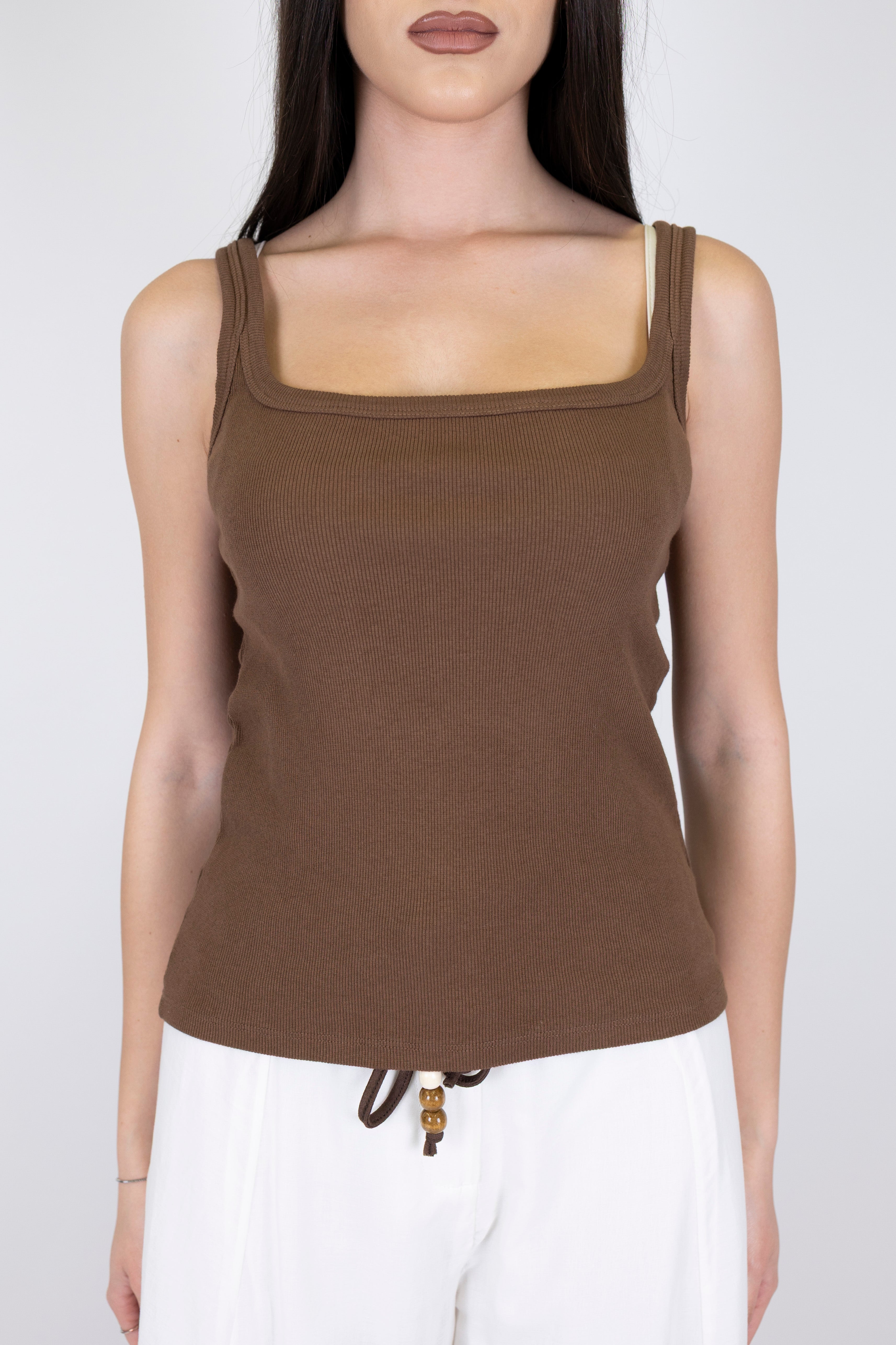 Haveone - Canotta basic a costine con scollo quadro