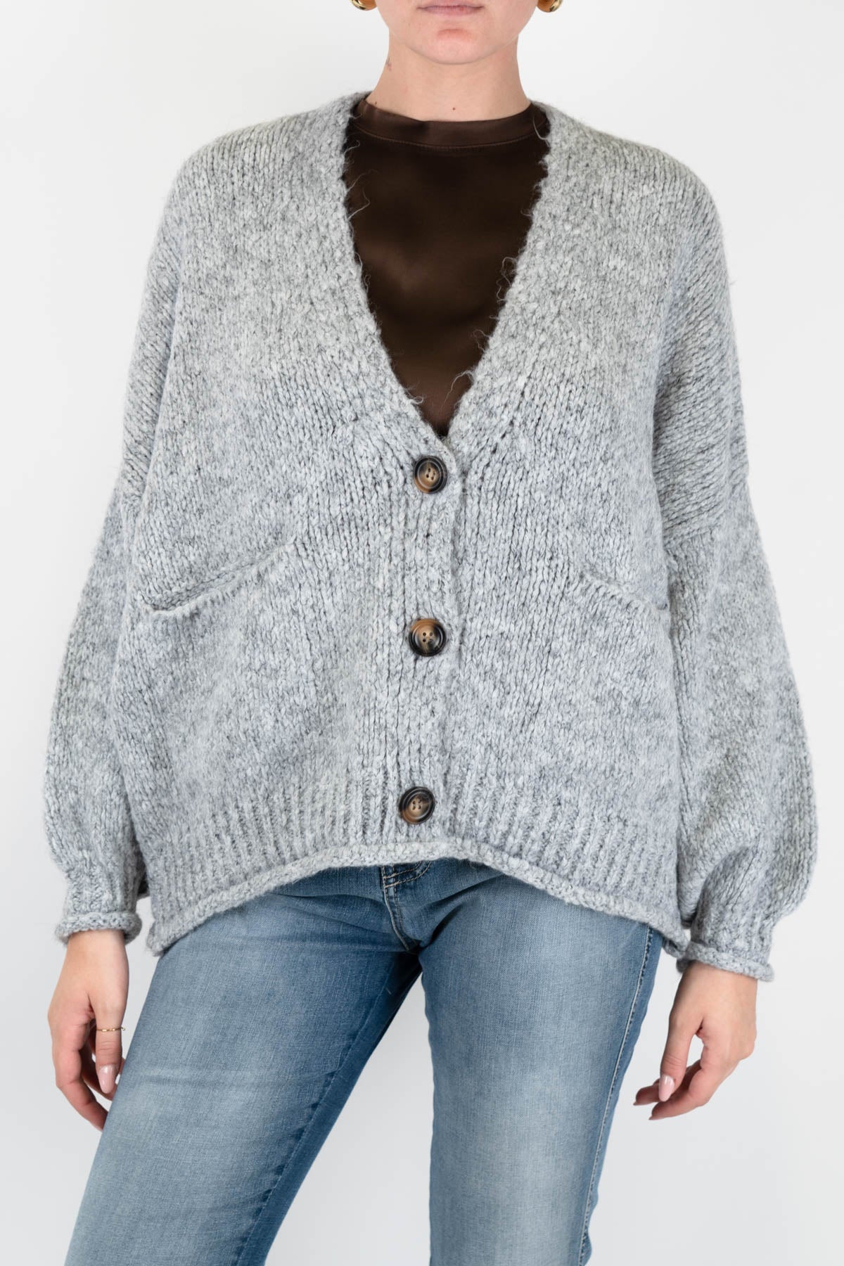 Haveone - Cardigan over in misto lana con chiusura a tre bottoni