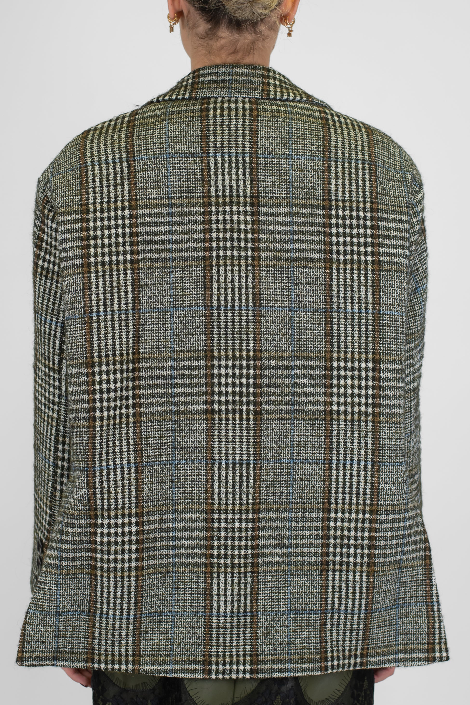 Tensione in - Giacca monopetto fantasia check in misto lana con spille gioiello