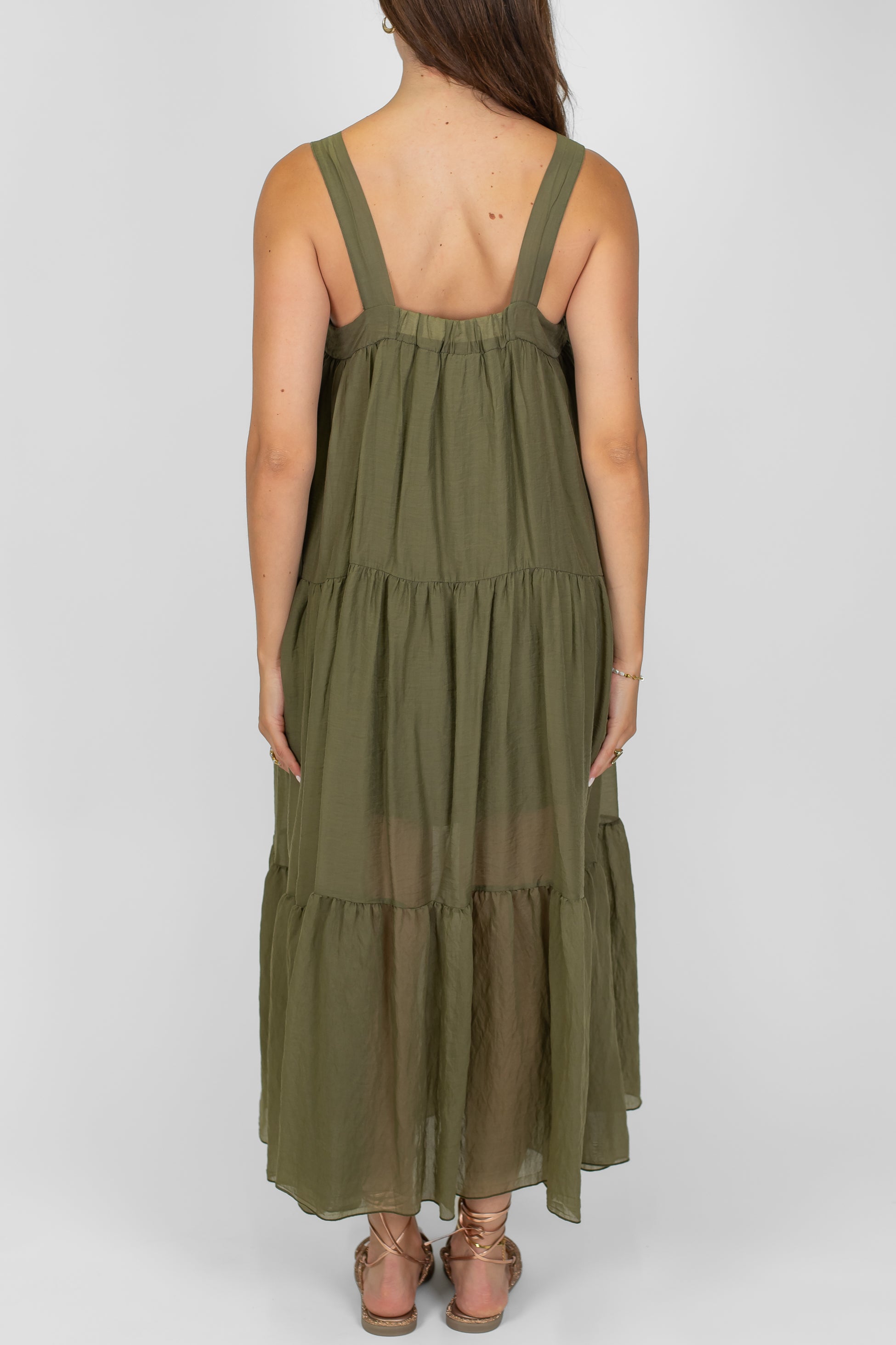 Tensione in - Abito lungo in lyocell con brettelle e balze