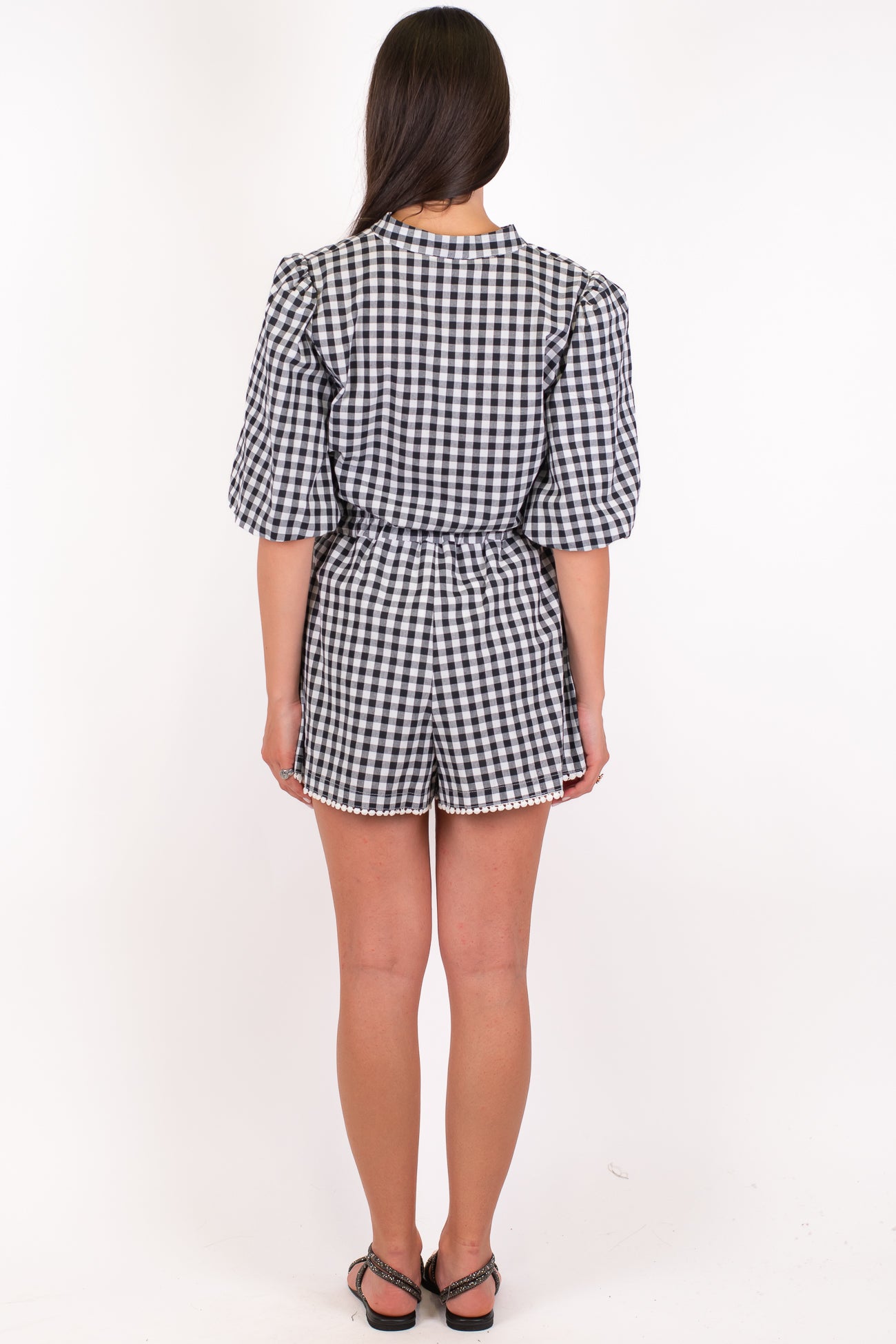 Motel - Coordinato fantasia vichy con camicia mezzamanica e shorts con coulisse