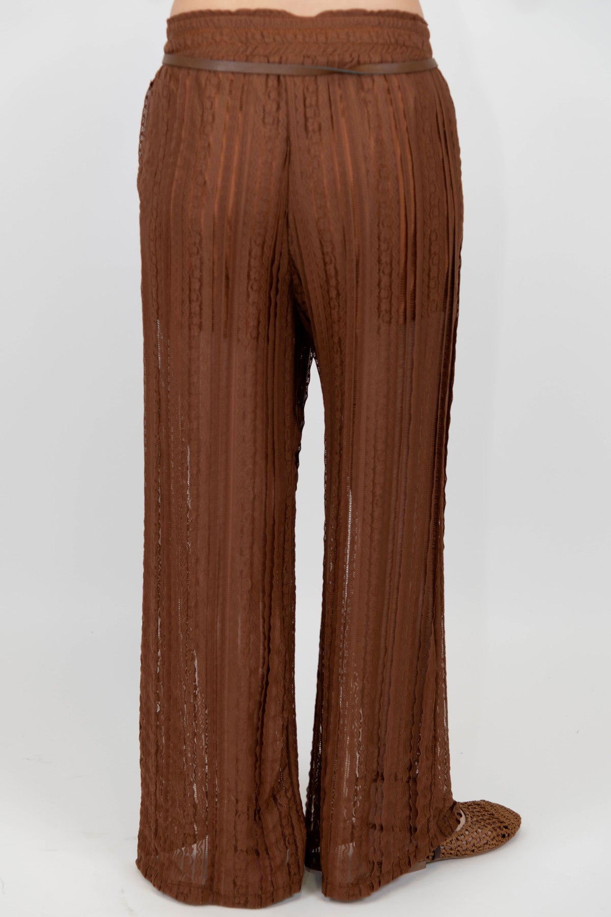 Motel - Pantalone palazzo a righe ricamate con elastico in vita