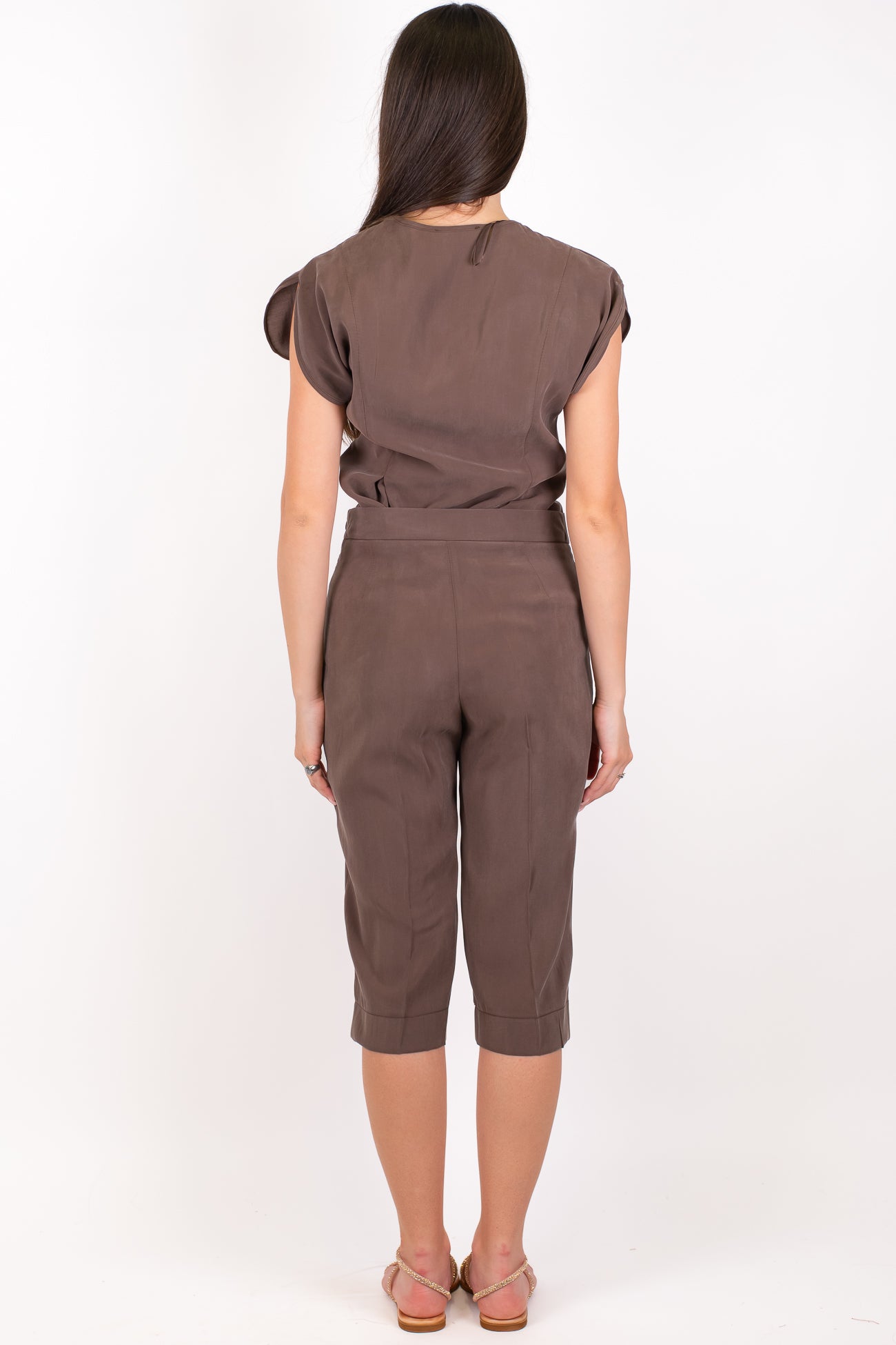 Maryley - Coordinato in modal camicia giromaniche svasata e pinocchietto con chiusura zip laterale