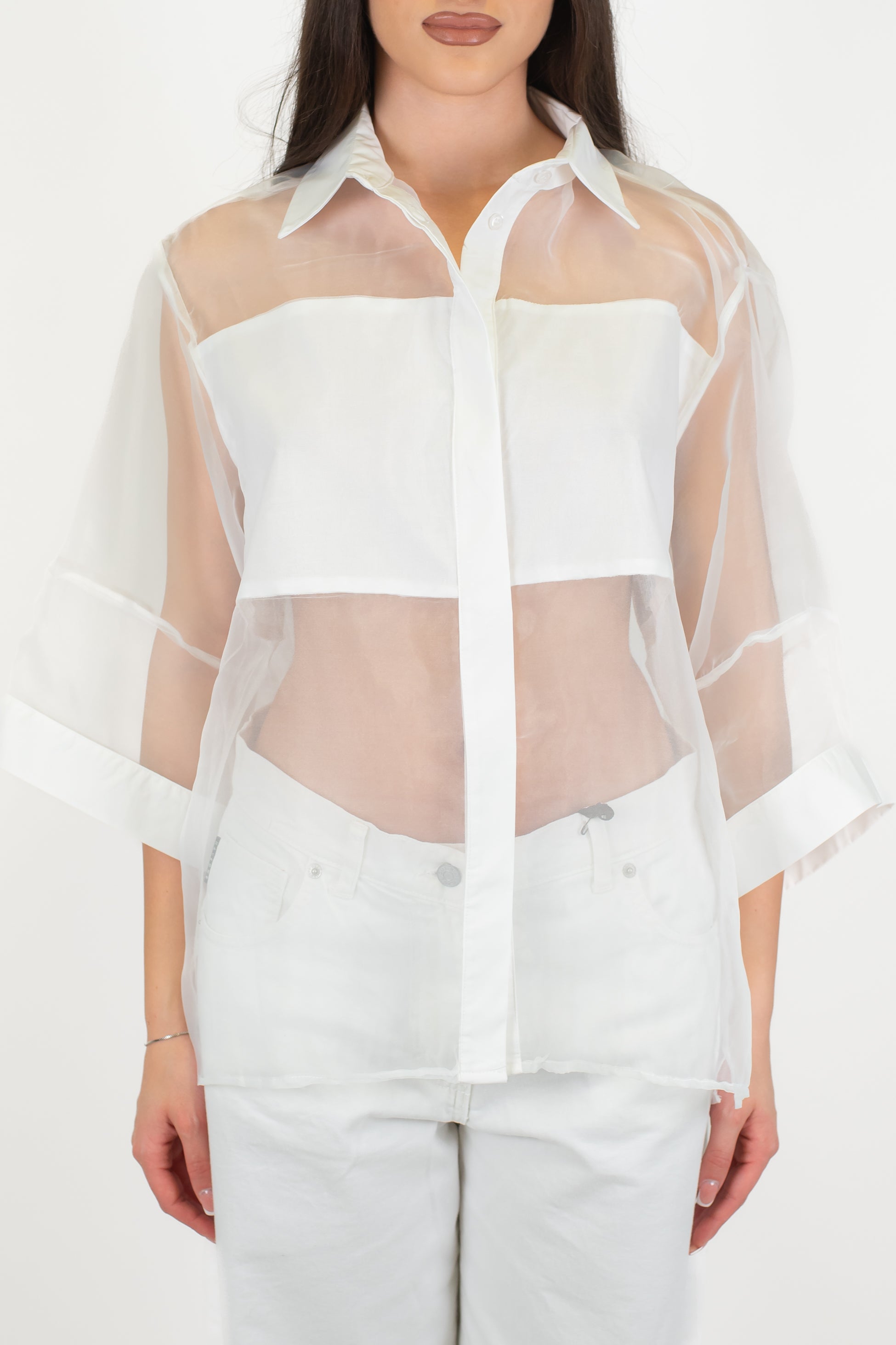 Dixie - Camicia over con trasparenze e manica tre quarti