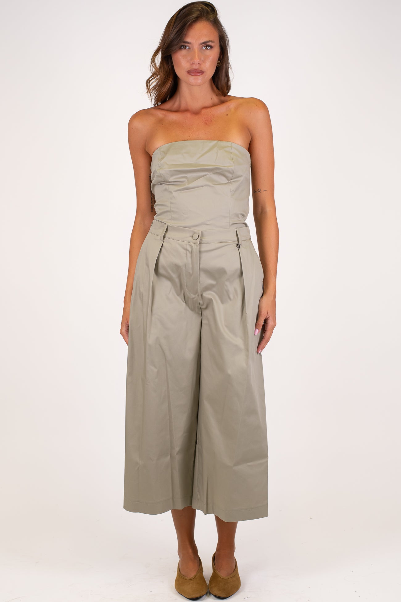 Dixie - Coordinato in cotone tela paracadute con top a fascia e pantalone crop