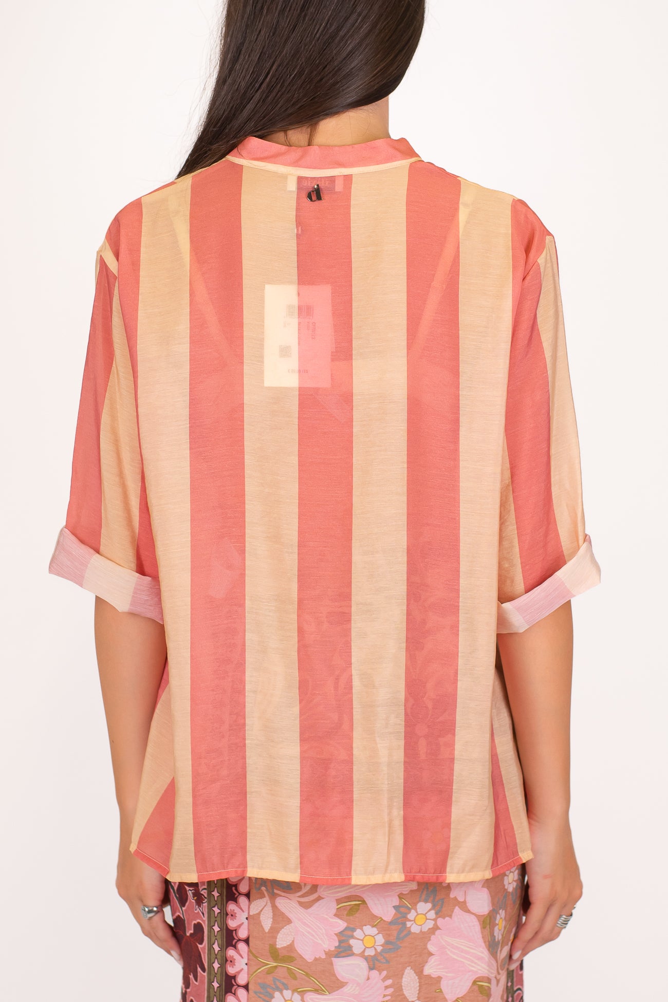 Dixie - Camicia fantasia a righe in viscosa leggera con collo coreano e manica