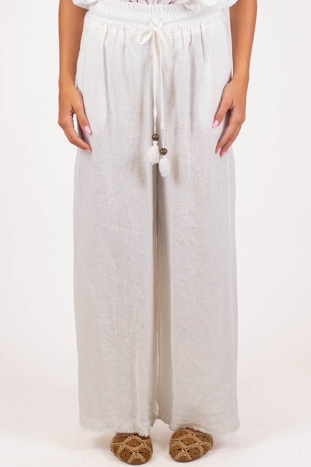 Motel - Pantalone palazzo in lino con coulisse