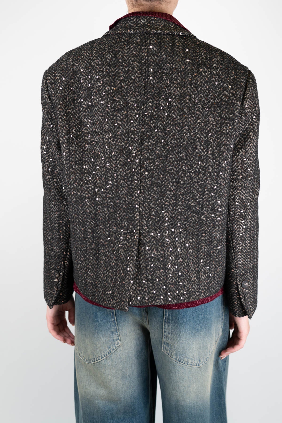 Haveone - Giacca over corta in misto lana con paillettes