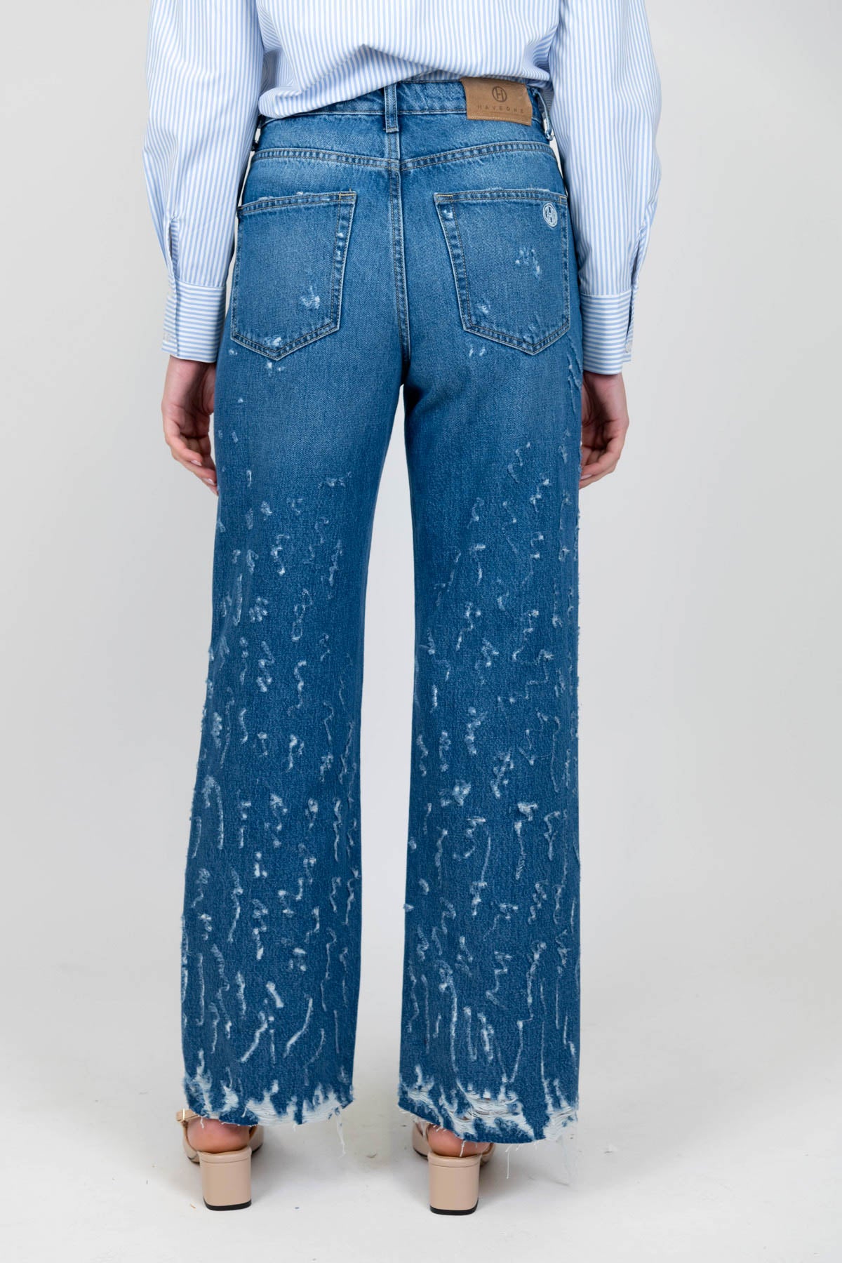 Haveone - Jeans palazzo con rotture lungo la gamba