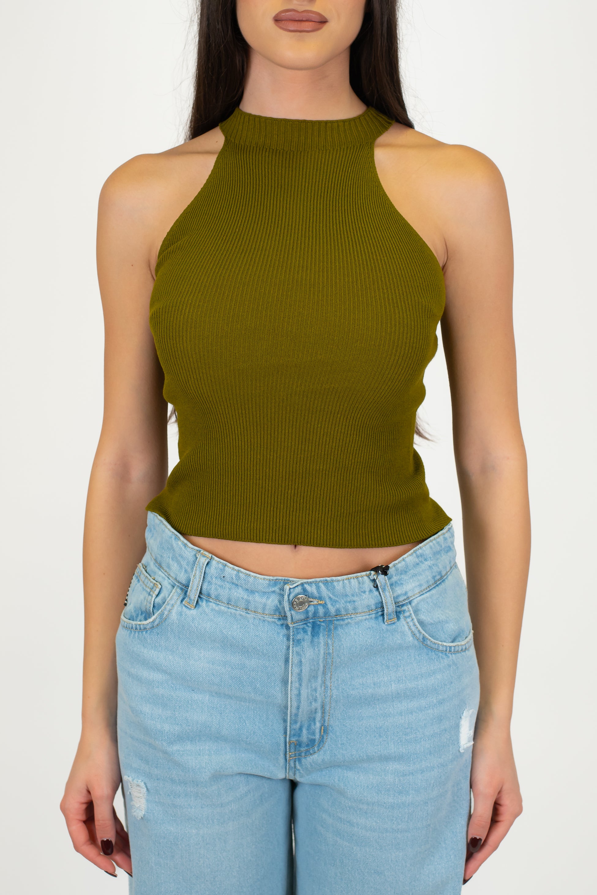 Kontatto - Top in maglia a costine scollo americano