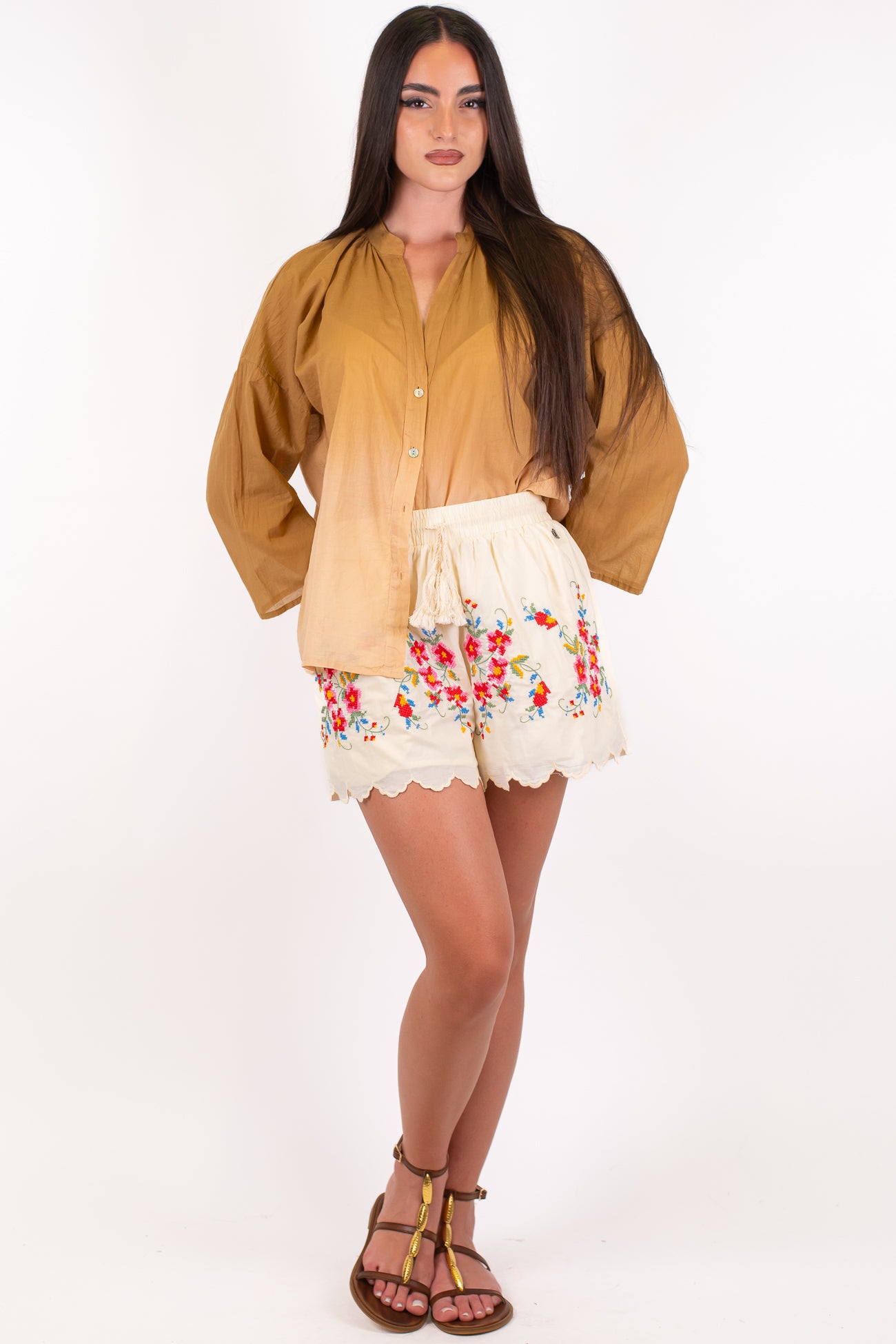 Dixie - Shorts in mussola di cotone fantasia floreale con coulisse