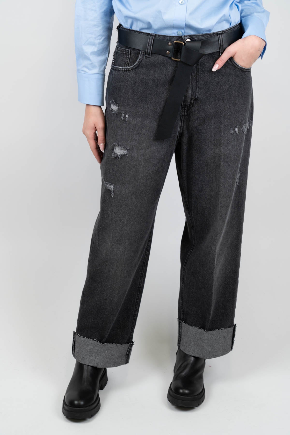 Haveone - Jeans regular lavaggio scuro con strappi