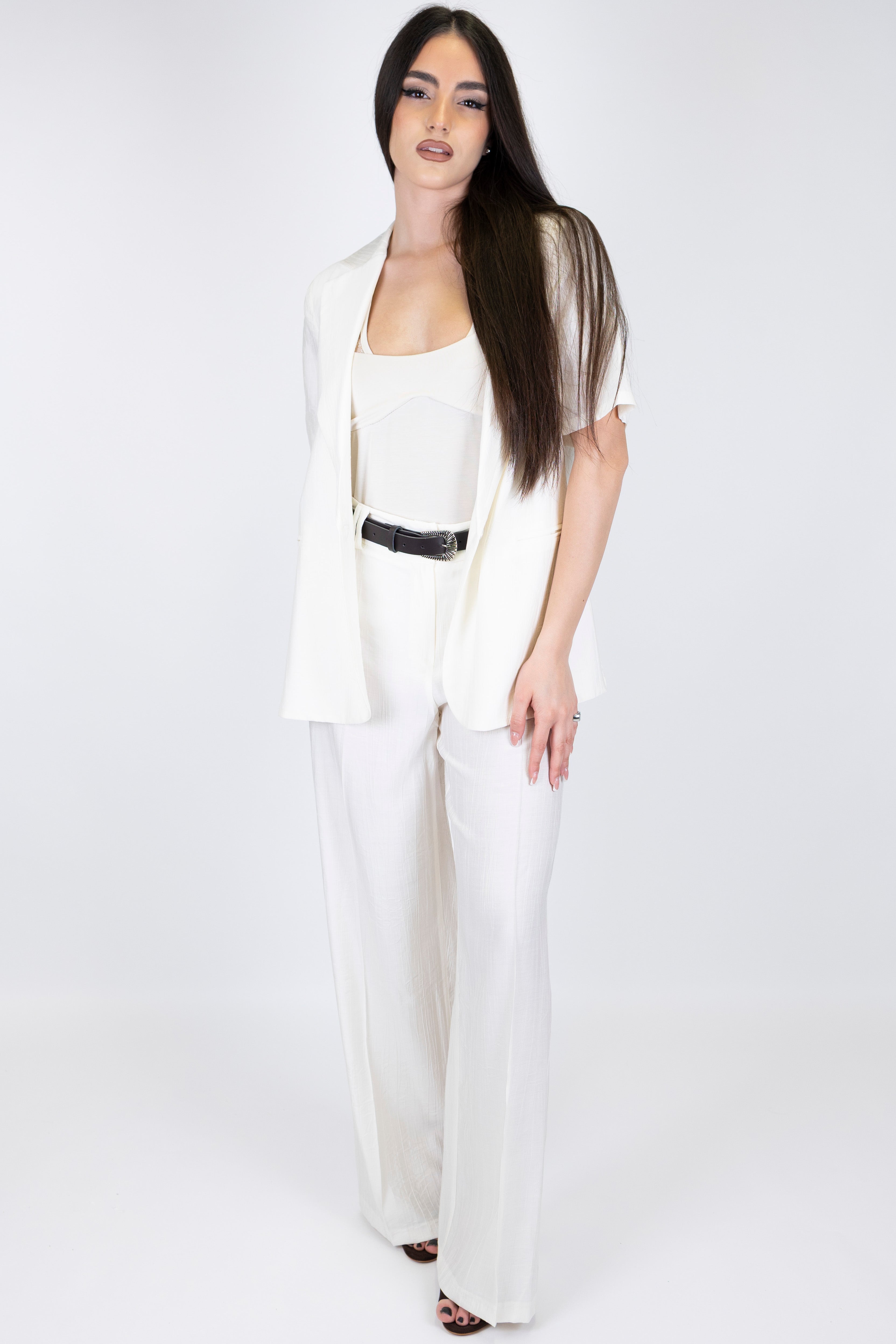 Haveone - Pantalone palazzo in viscosa leggera con strigliature ed elastico sul retro