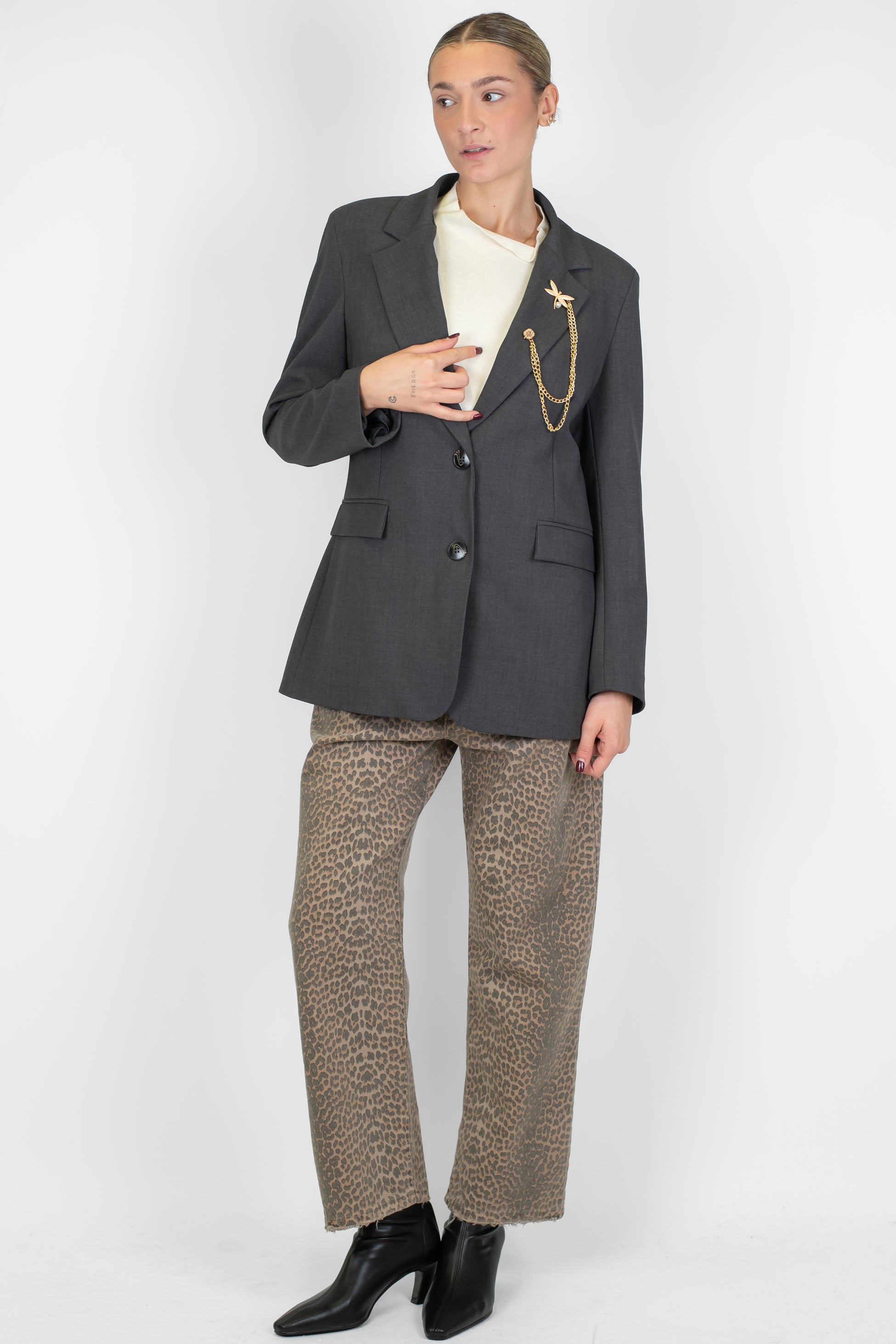 Tensione in - Pantalone regular fantasia animalier in denim modello Tom