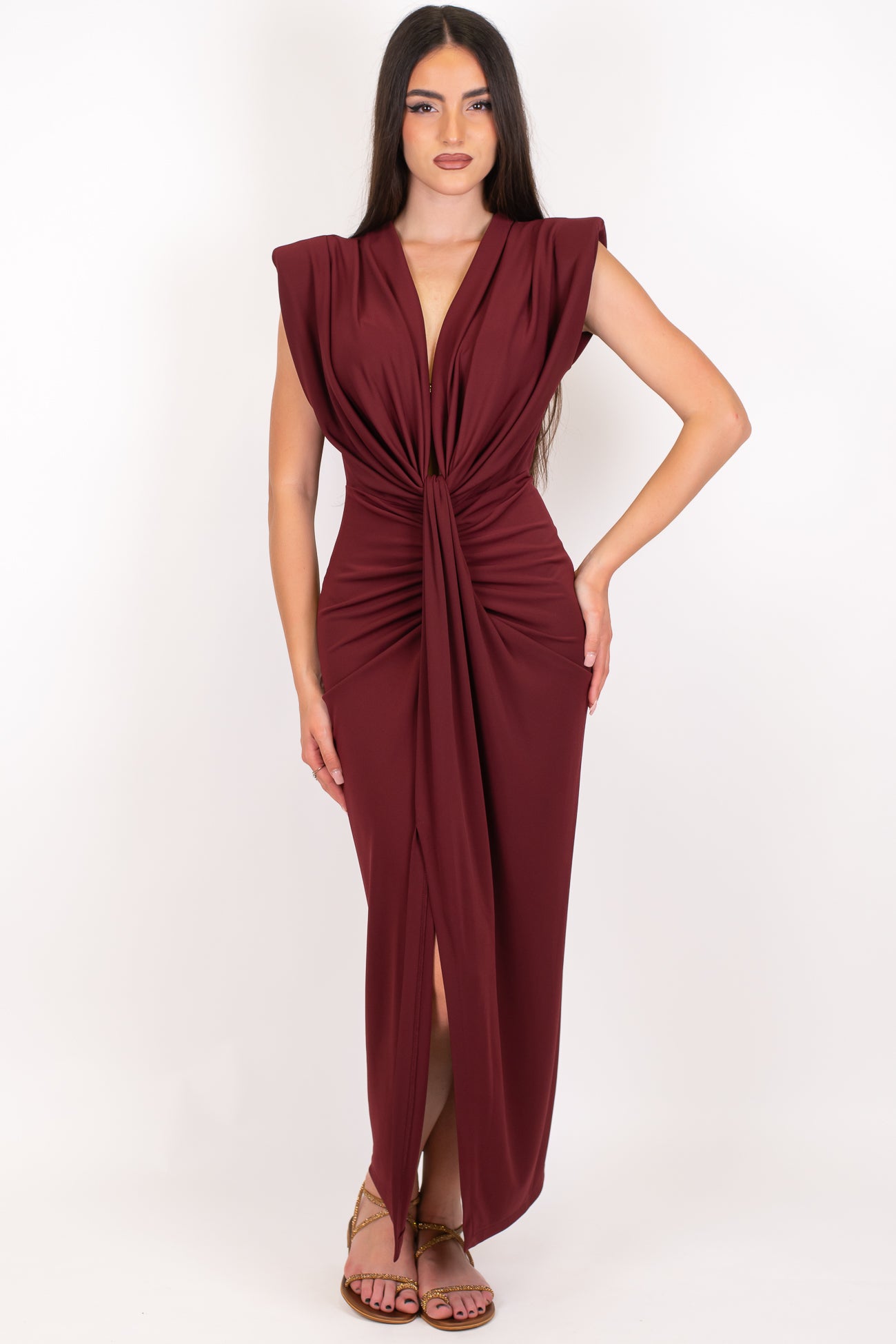 Imperial - Abito lungo girocmaniche con spalline, scollo frontale e drappeggio