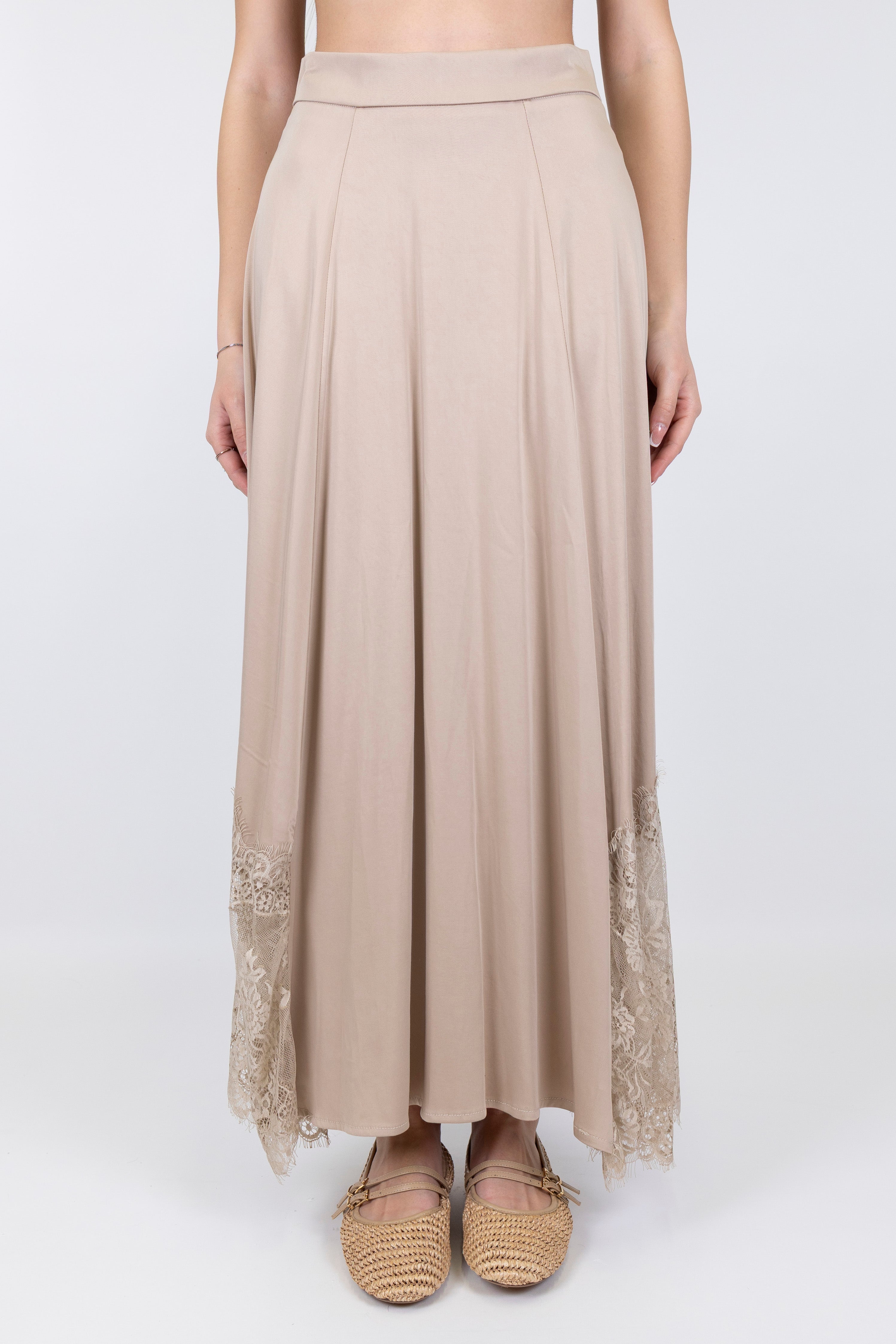 Maryley - Gonna svasata in lyocell con inserti in pizzo sul fondo e chiusura con zip