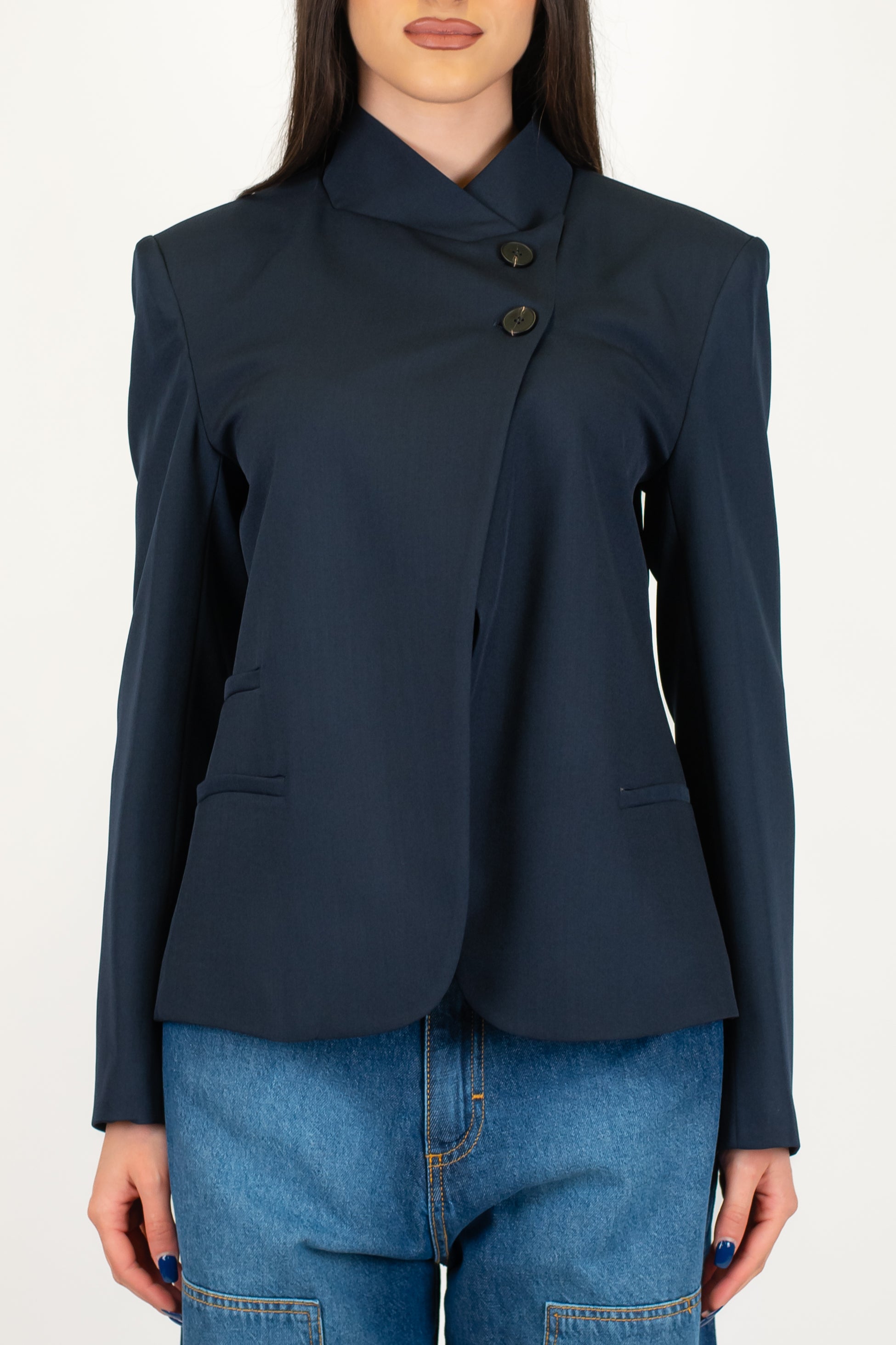 Haveone - Giacca coreana con chiusura superiore asimmetrica e spalline