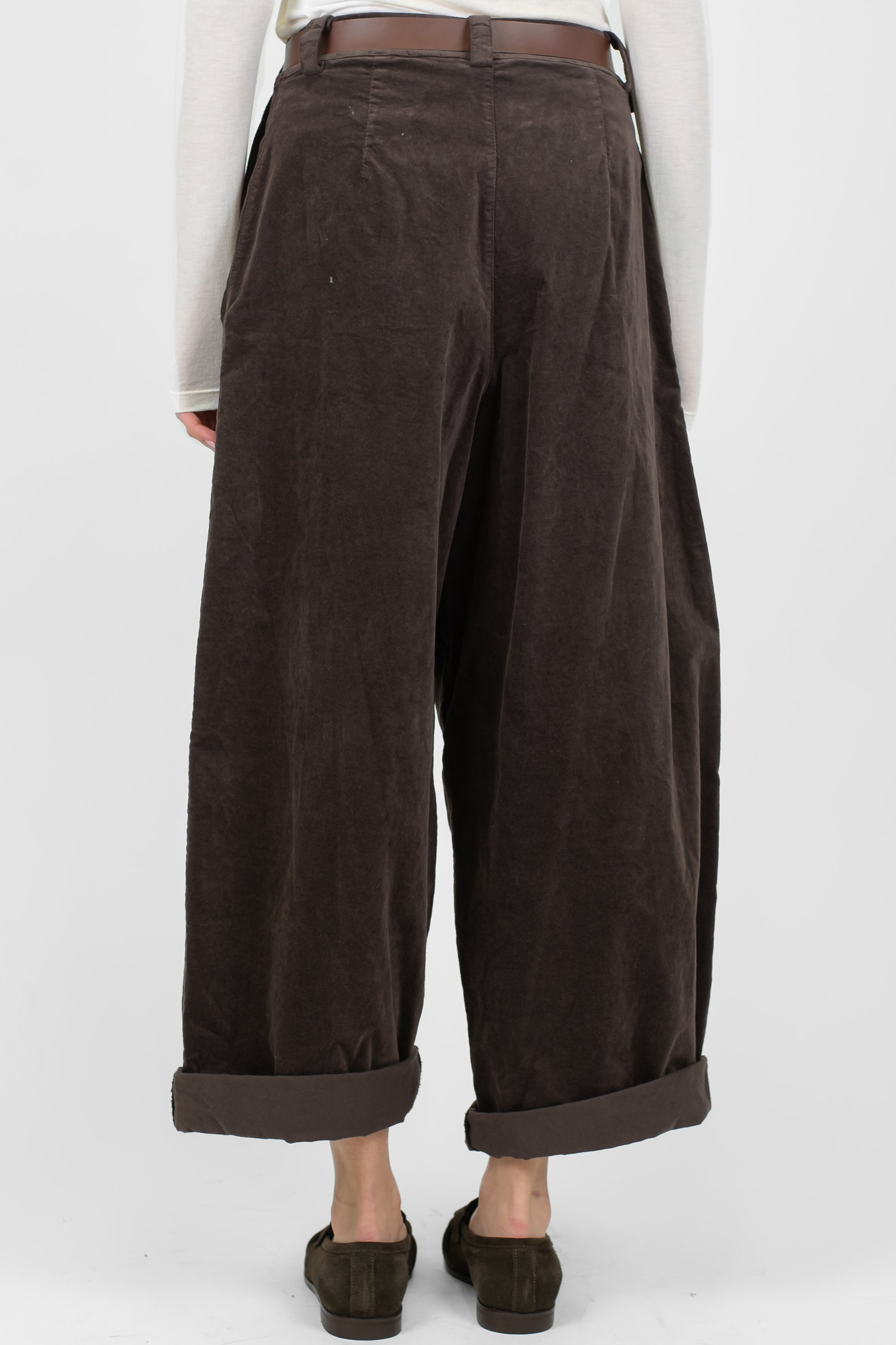 Haveone - Pantalone balloon a gamba ampia in velluto con pinces