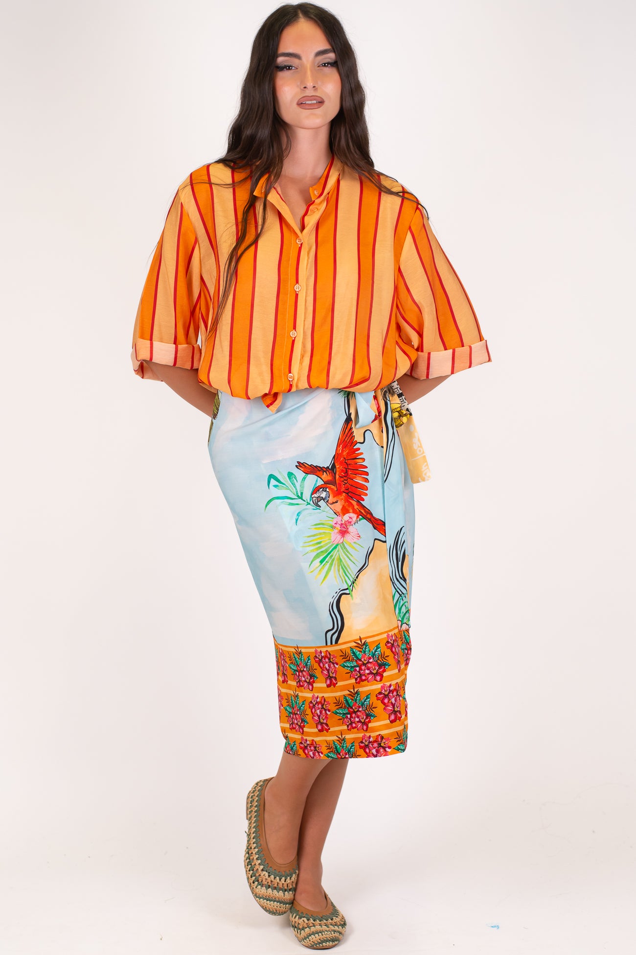 Dixie - Gonna pareo midi fantasia tropicale in viscosa leggera