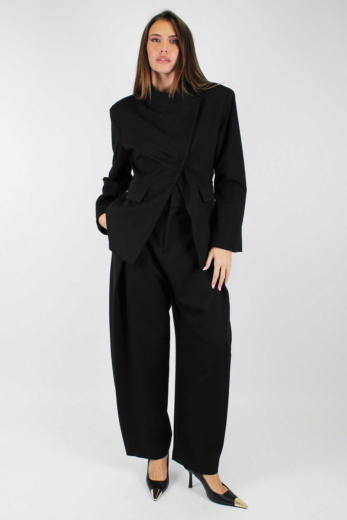 Maryley - Pantalone balloon a vita alta con pinces