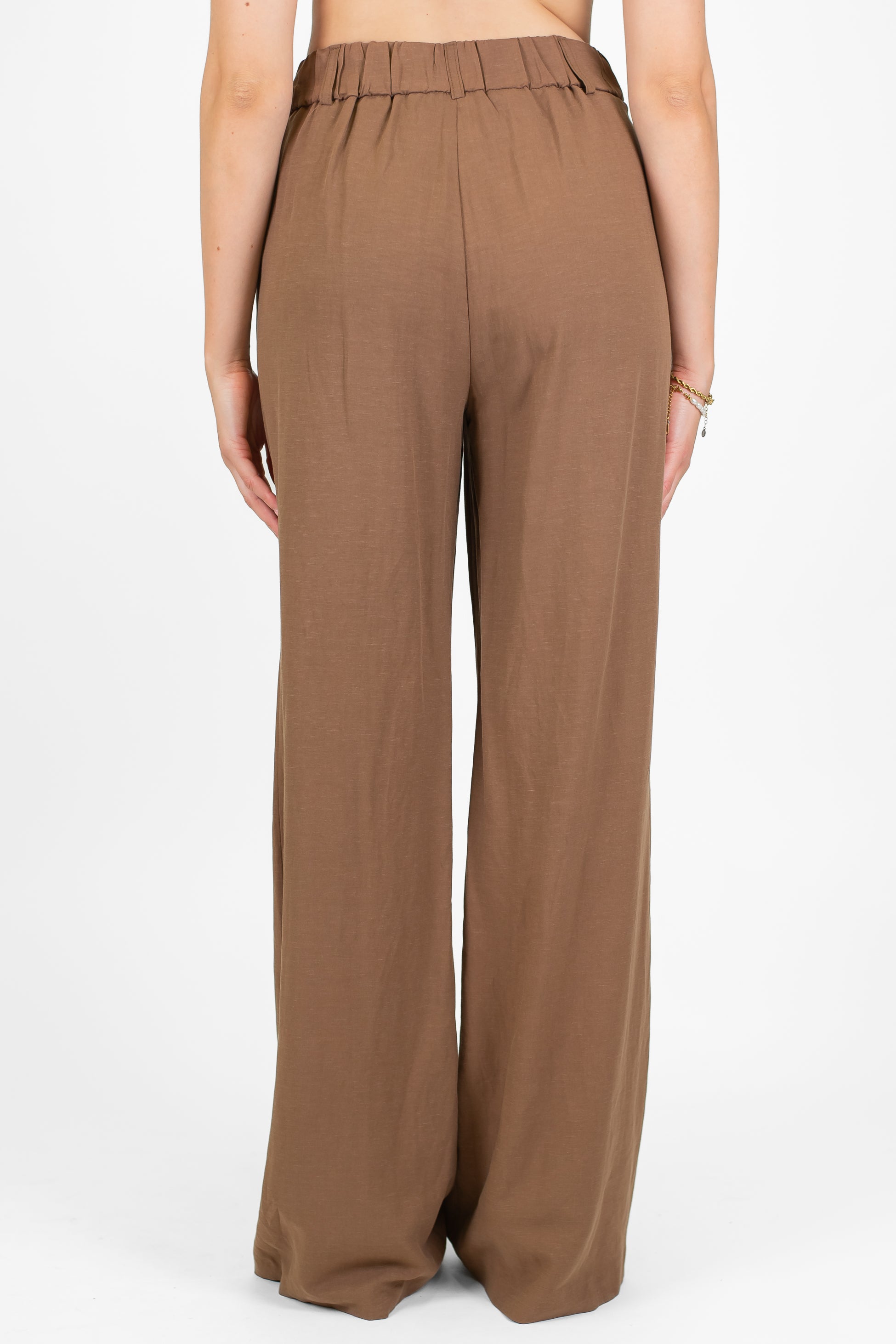 Dixie - Pantalone palazzo in misto viscosa e lino con elastico sul retro