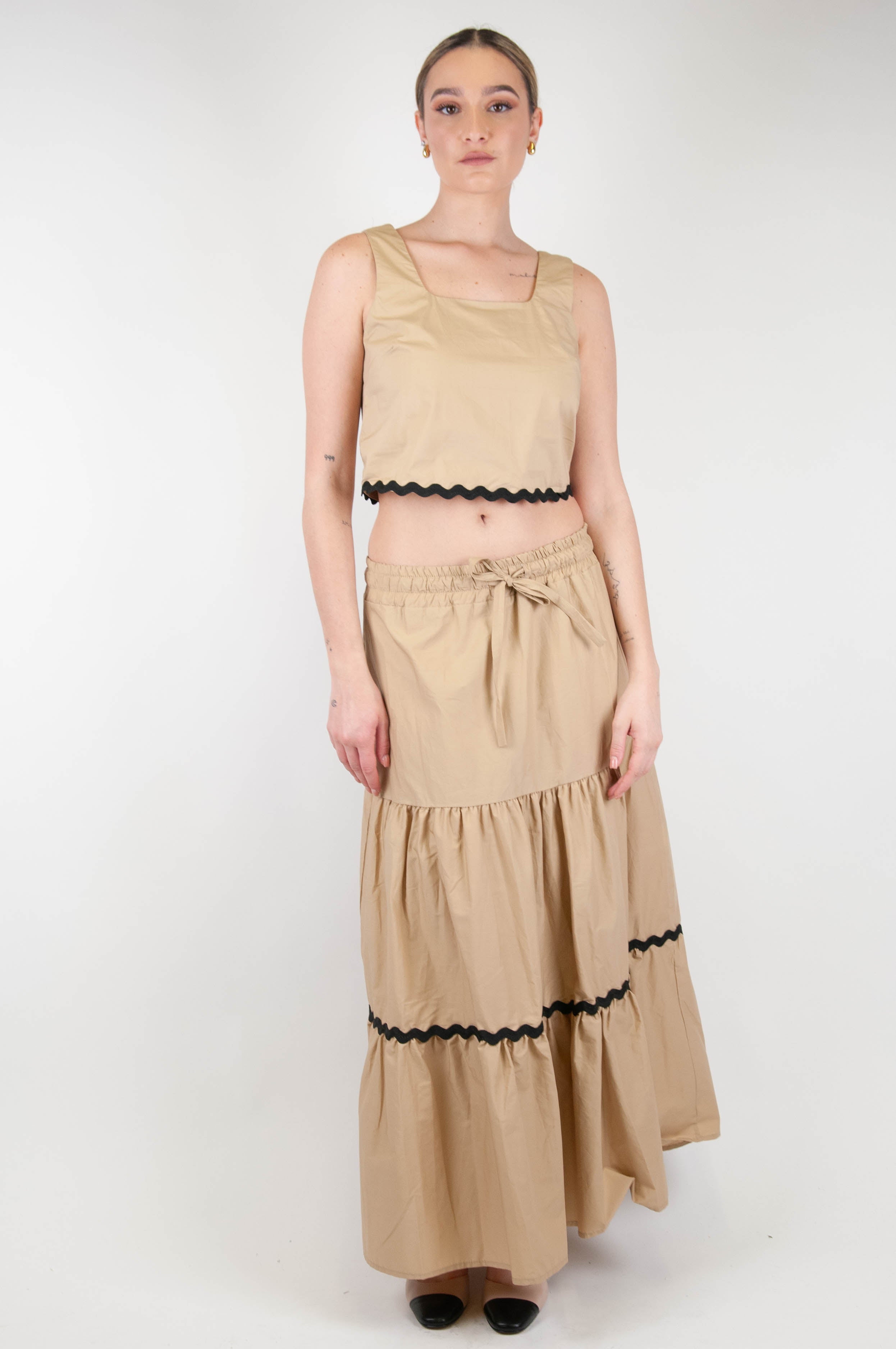 Tension in - Skirt with contrasting flounces and drawstring